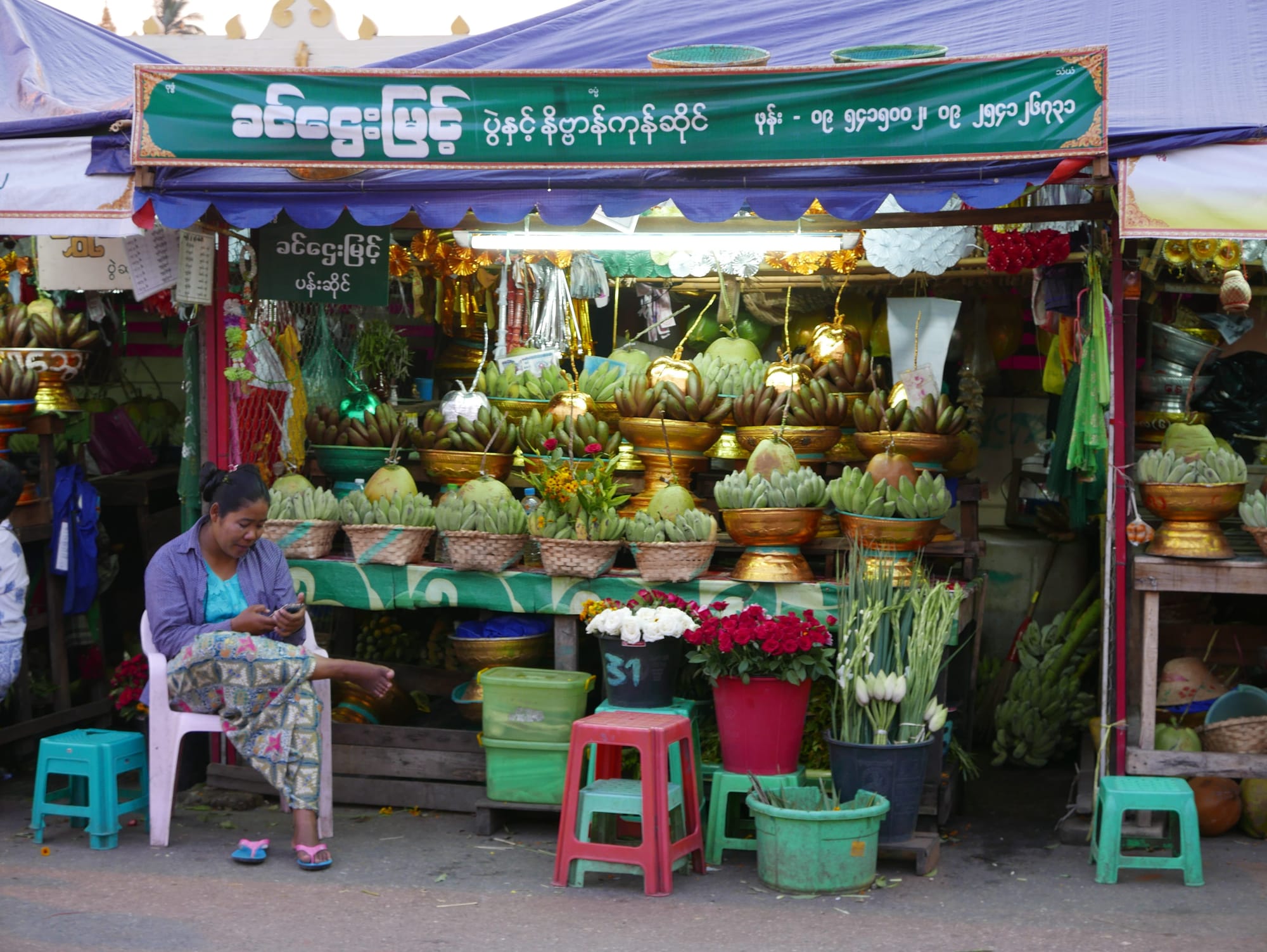 Photo by Author — Temple offerings stall at the local market