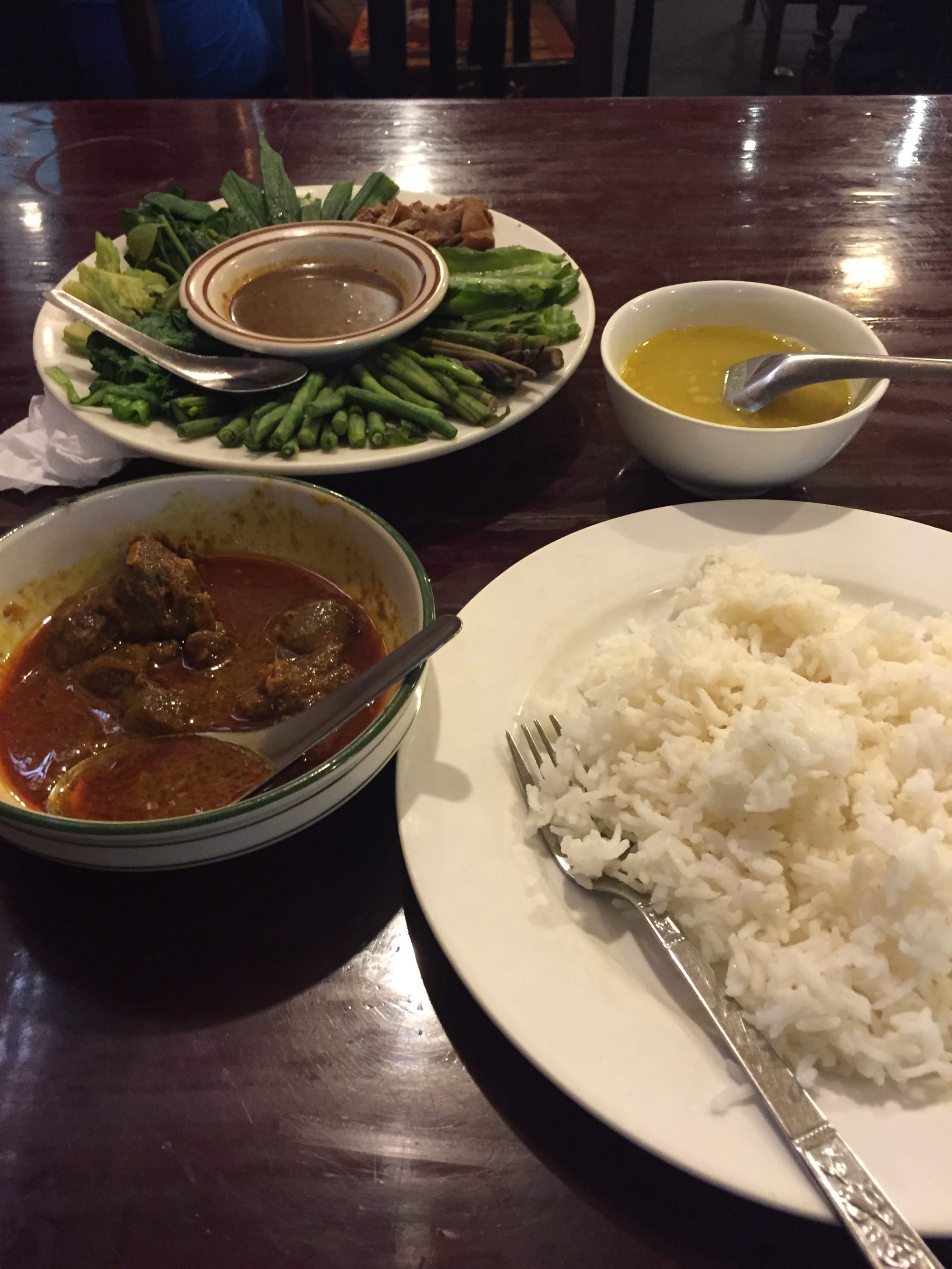 Photo by Author — The complete meal at the Feel Myanmar Food