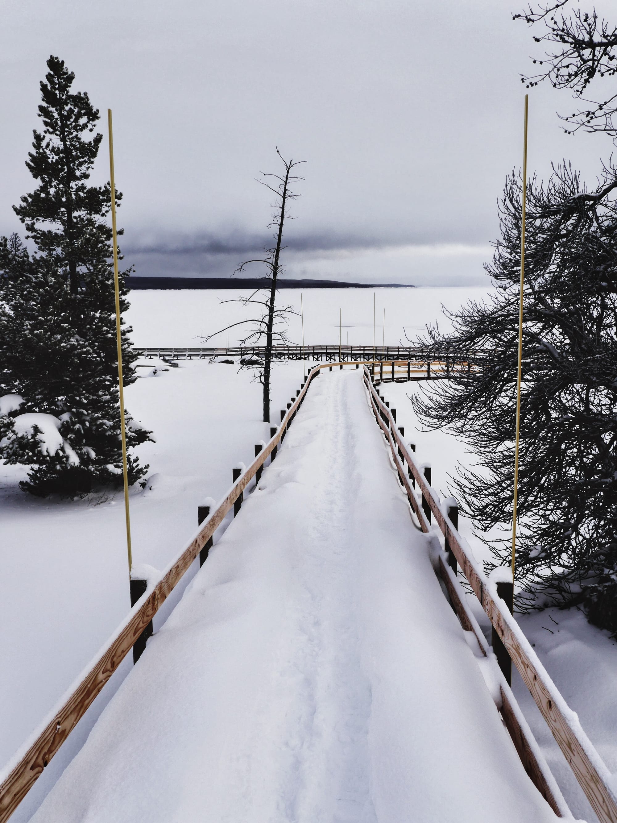 Photo by Author — walkway at West Thumb Geyser Basin — West Thumb and Yellowstone Lake in the distance