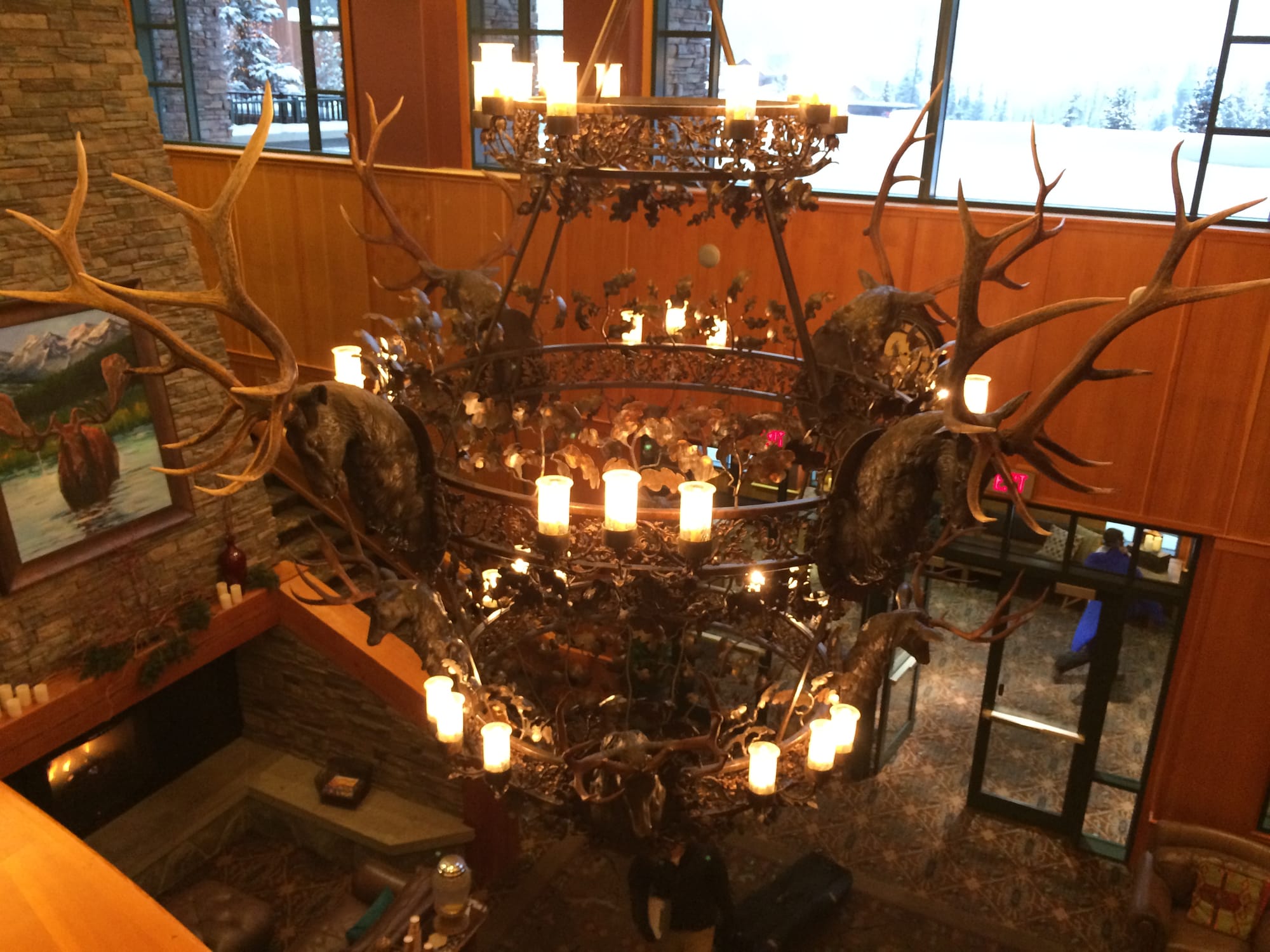 Photo by Author — chandelier at the Summit Hotel, Big Sky, Montana