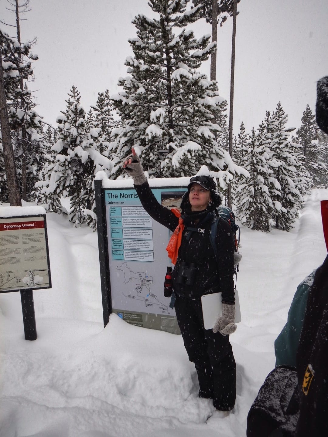 Photo by Author — Amy demonstrating where snow comes from (note the bear spray!)