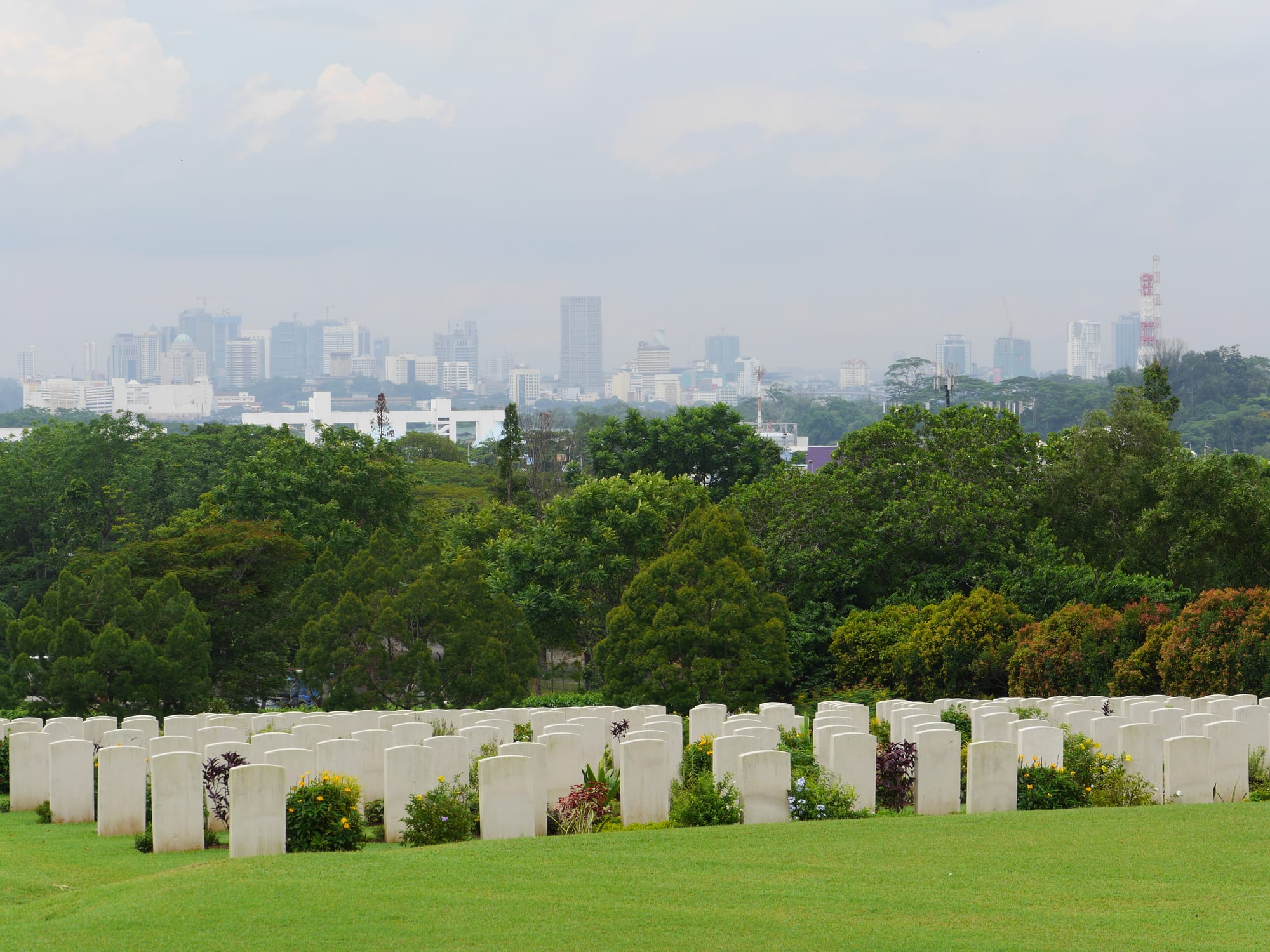 Photo by Author — the Kranji War Memorial, Singapore, with Johor Bahru in the background