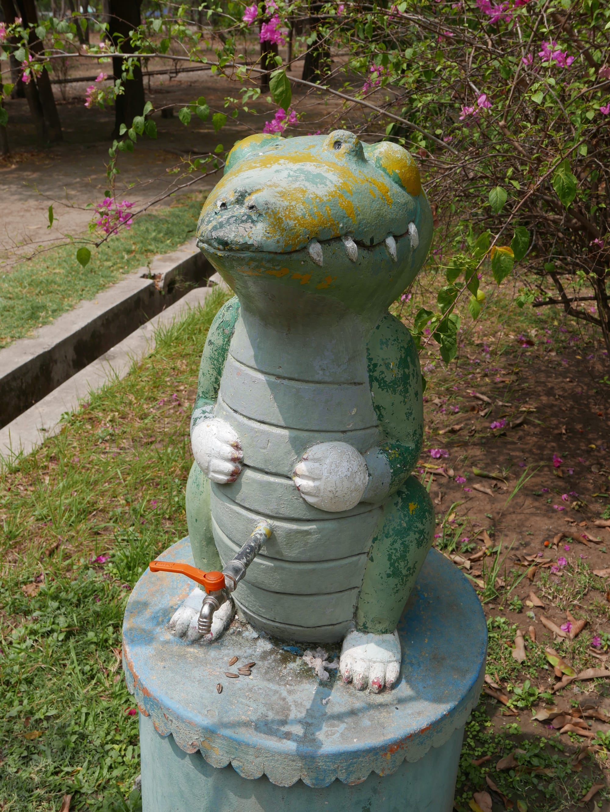 Photo by Author — a crocodile water fountain — at Yadanabon Zoo, Mandalay, Myanmar