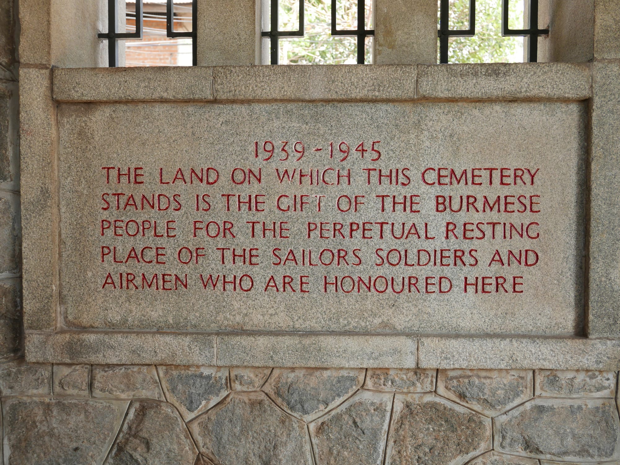 Photo by Author — plaque inside the main entrance to Rangoon War Cemetery