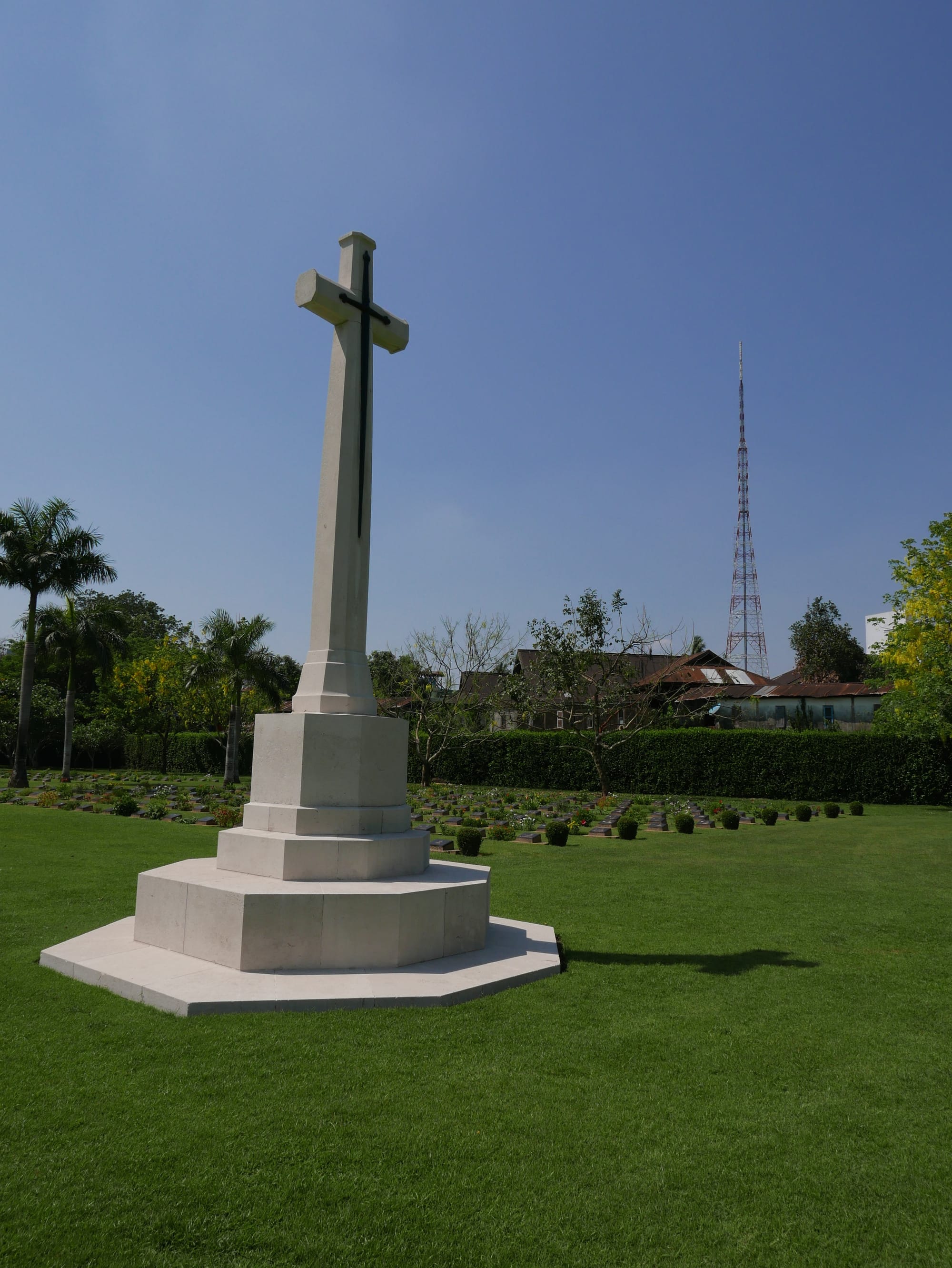 Photo by Author — the cross at the Rangoon War Cemetery