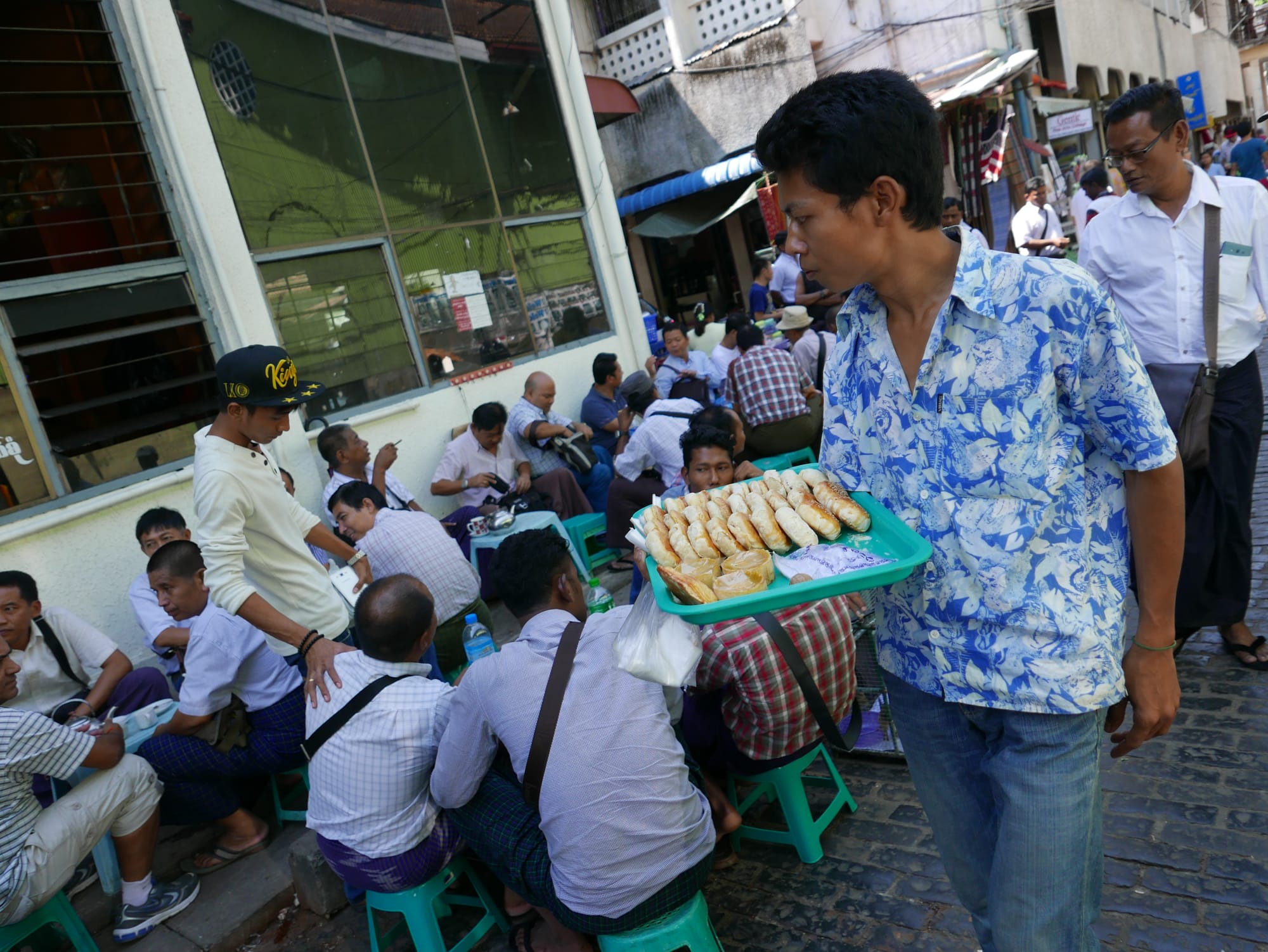 Photo by Author — the café around the side of the Bogyoke Market (Scotts Market), Yangon (Rangoon), Myanmar (Burma)