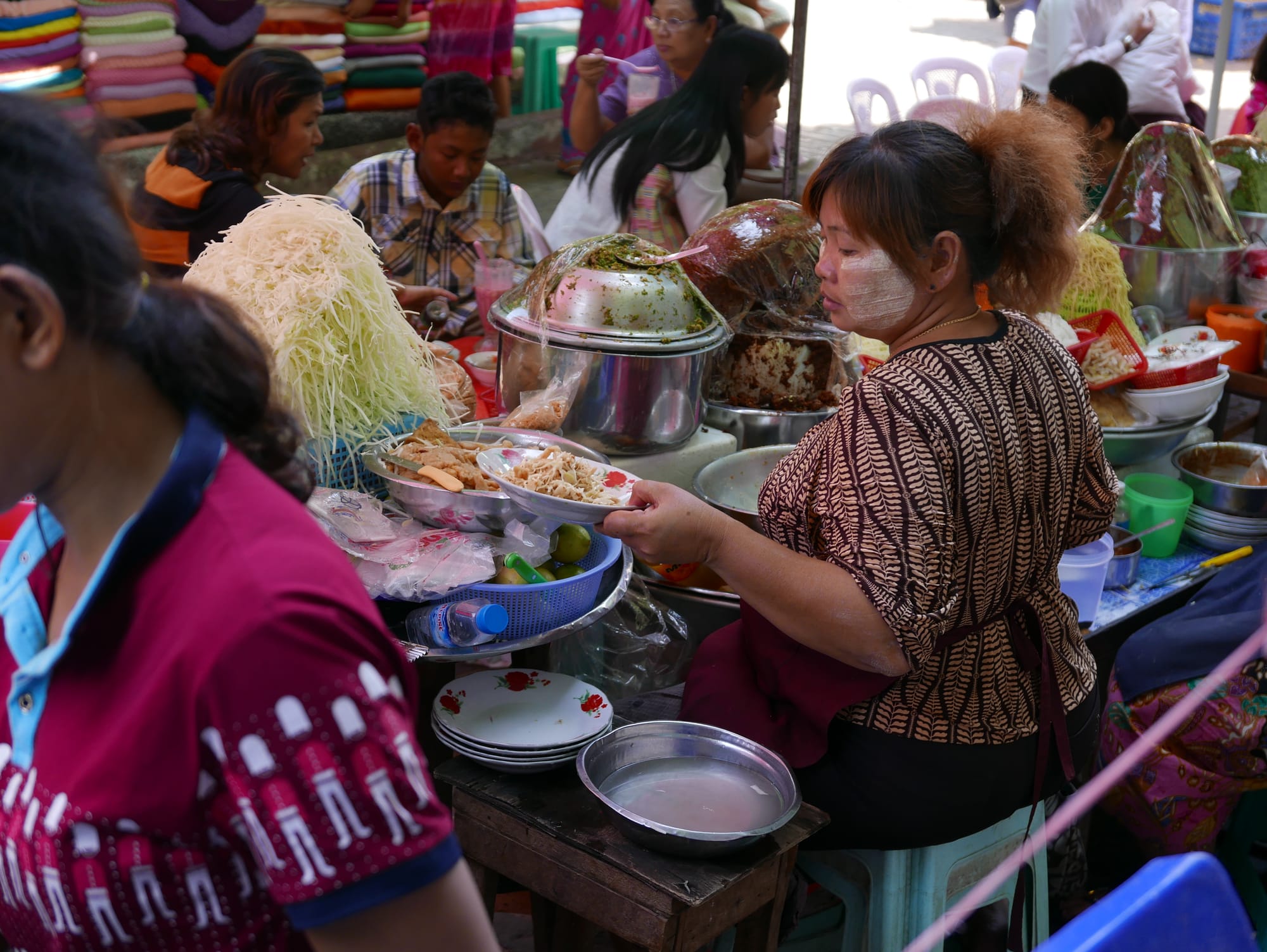 Photo by Author — food seller — Bogyoke Market (Scotts Market), Yangon (Rangoon), Myanmar (Burma)