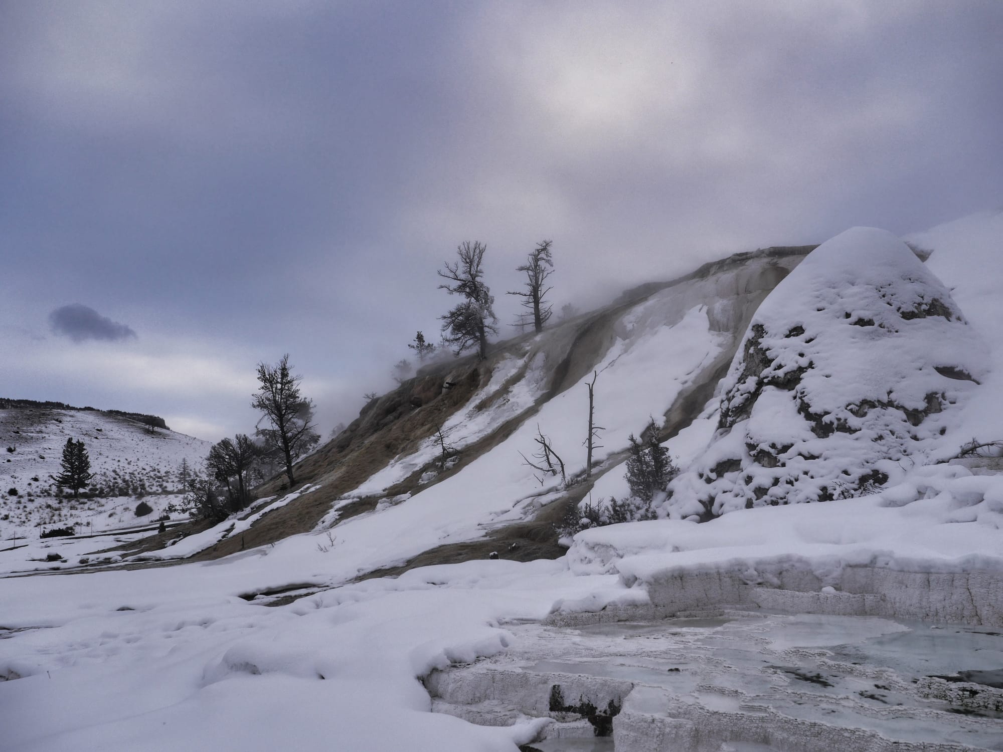 Photo by Author — Mammoth Hot Springs in the winter