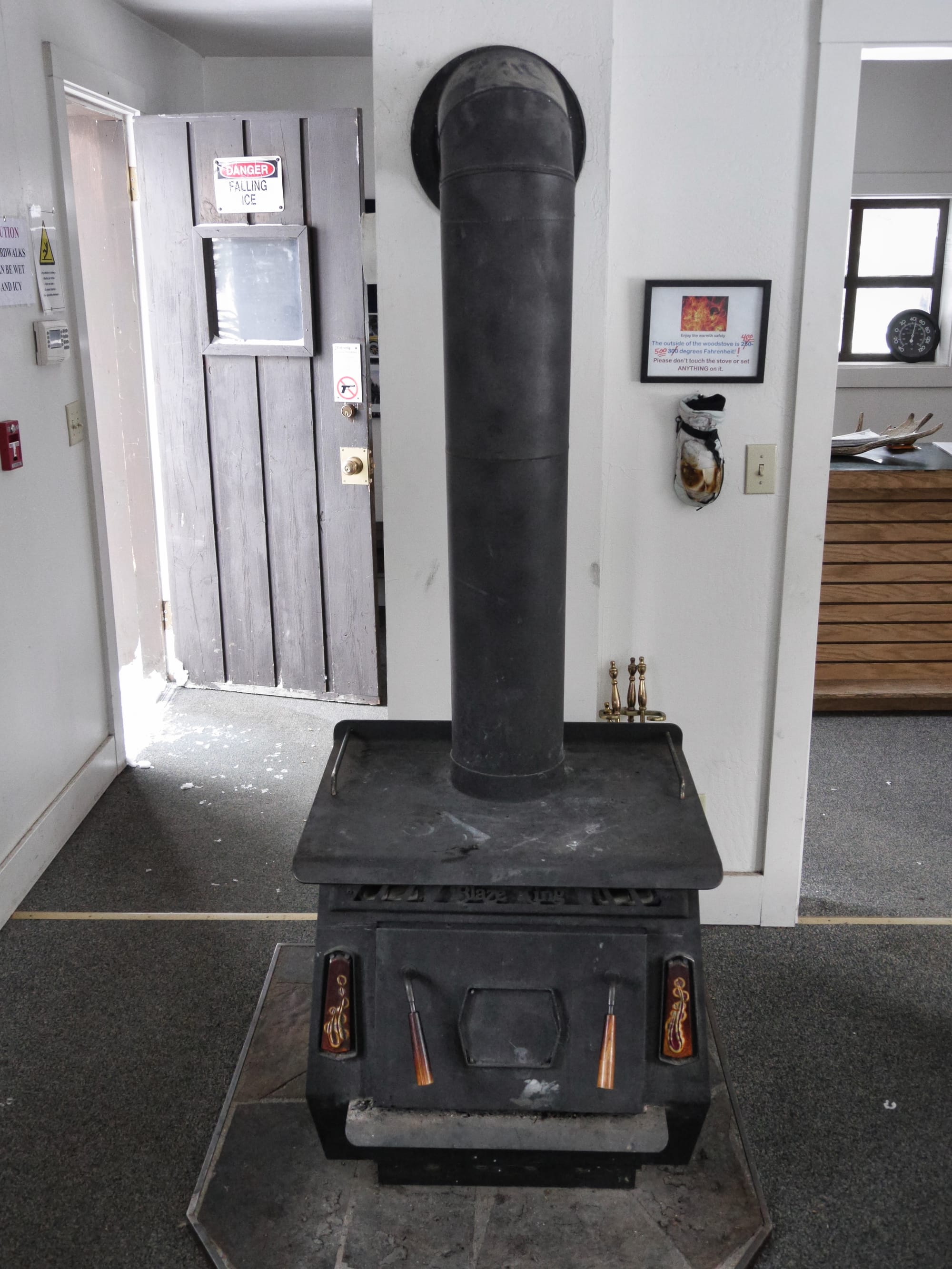 Photo by Author — the stove in the warming hut at West Thumb Geyser Basin — a welcome sight