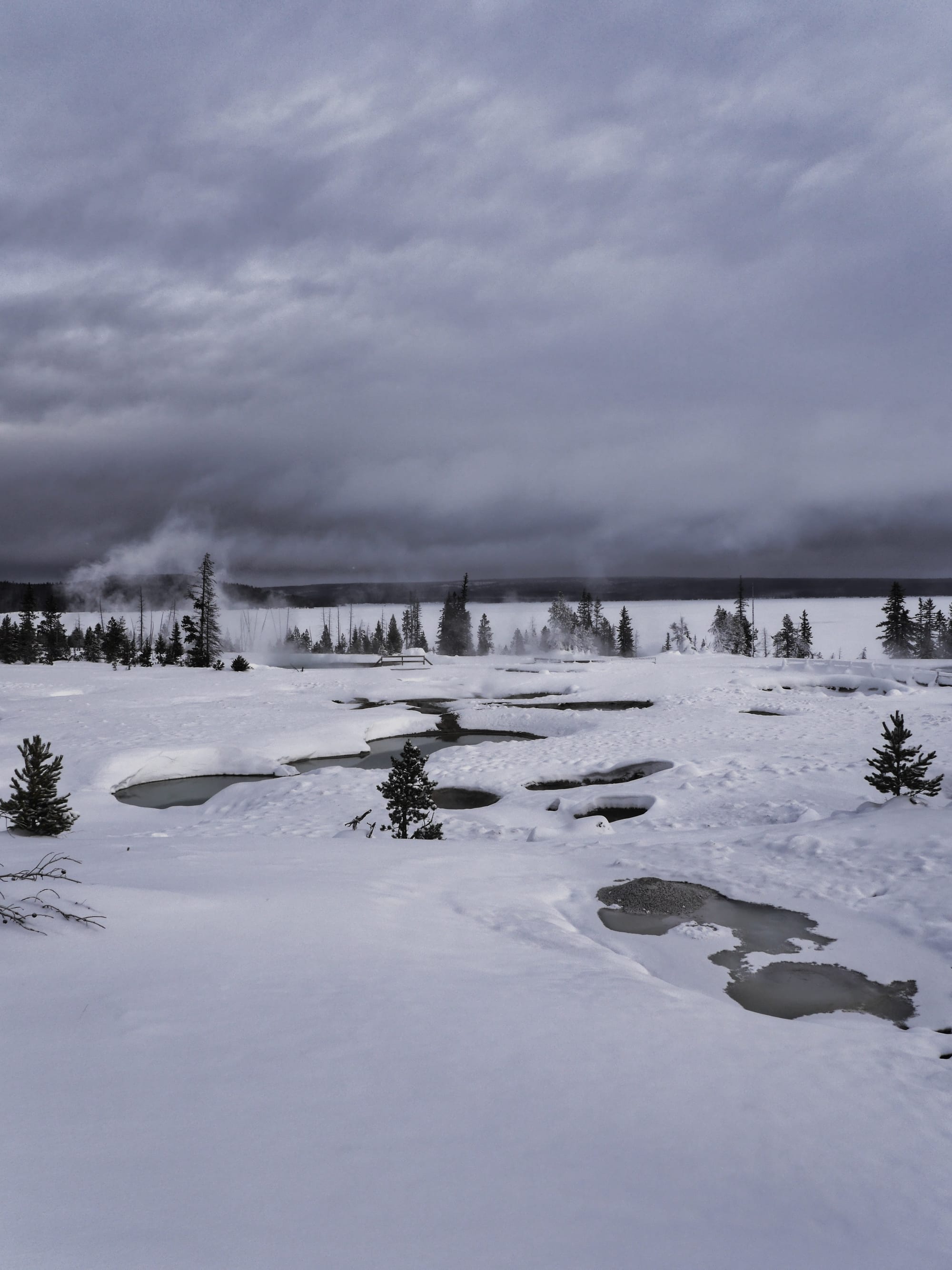Photo by Author — West Thumb Geyser Basin with West Thumb and Yellowstone Lake in the distance