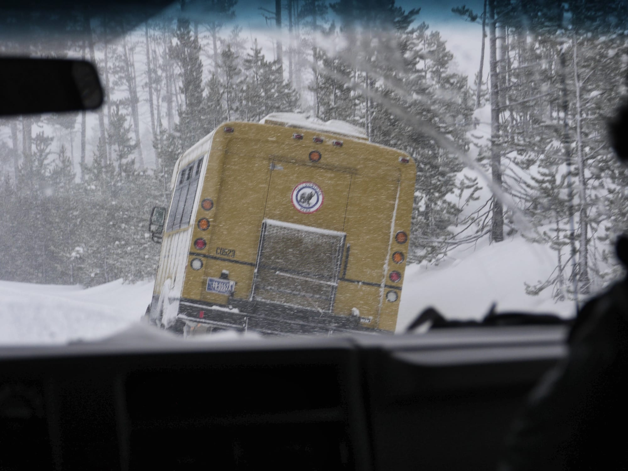 Photo by Author — a snow coach off the road