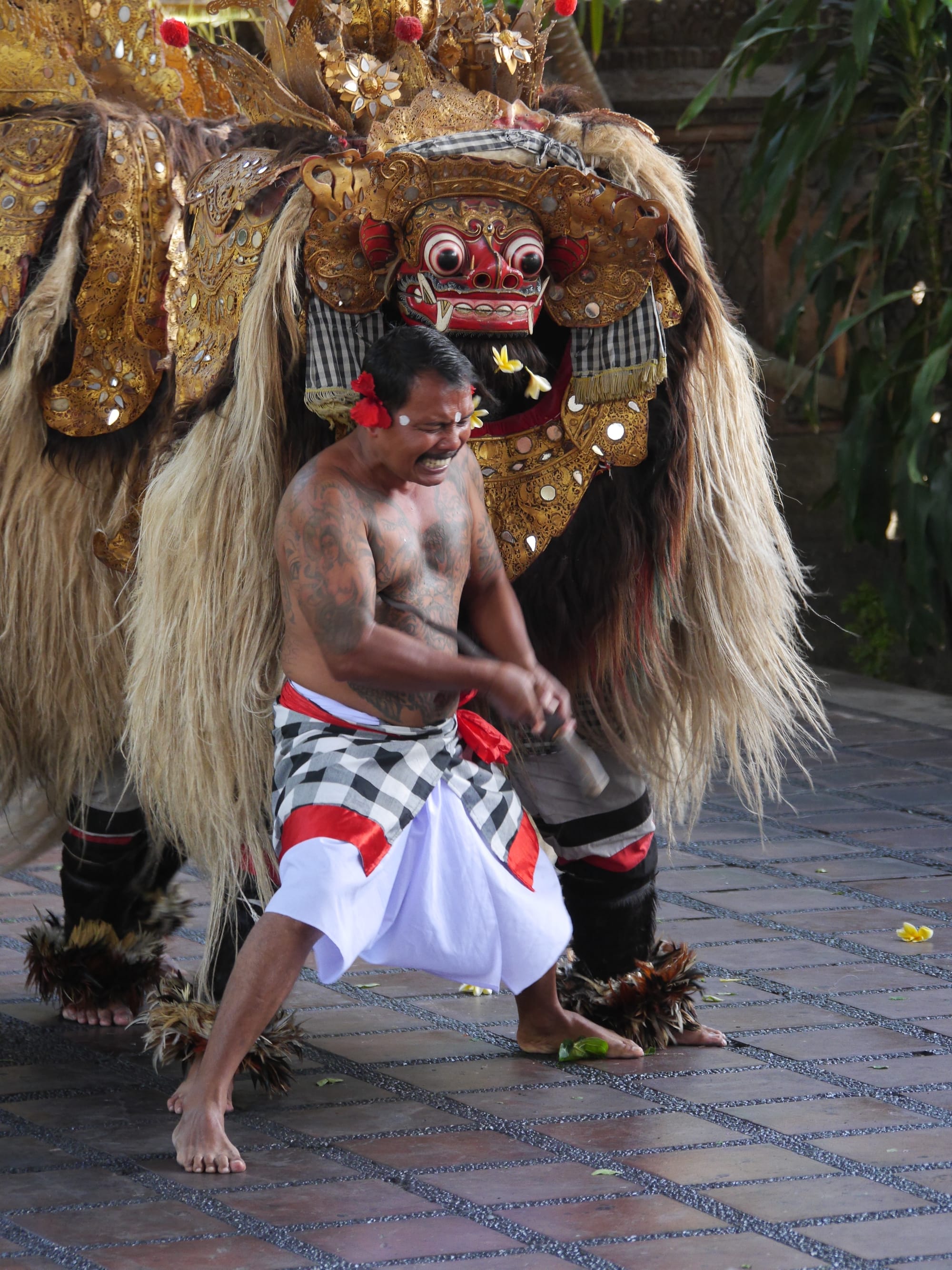 Photo by Author — more stabbing — Sahadewa Barong and Kris Dance, Bali, Indonesia