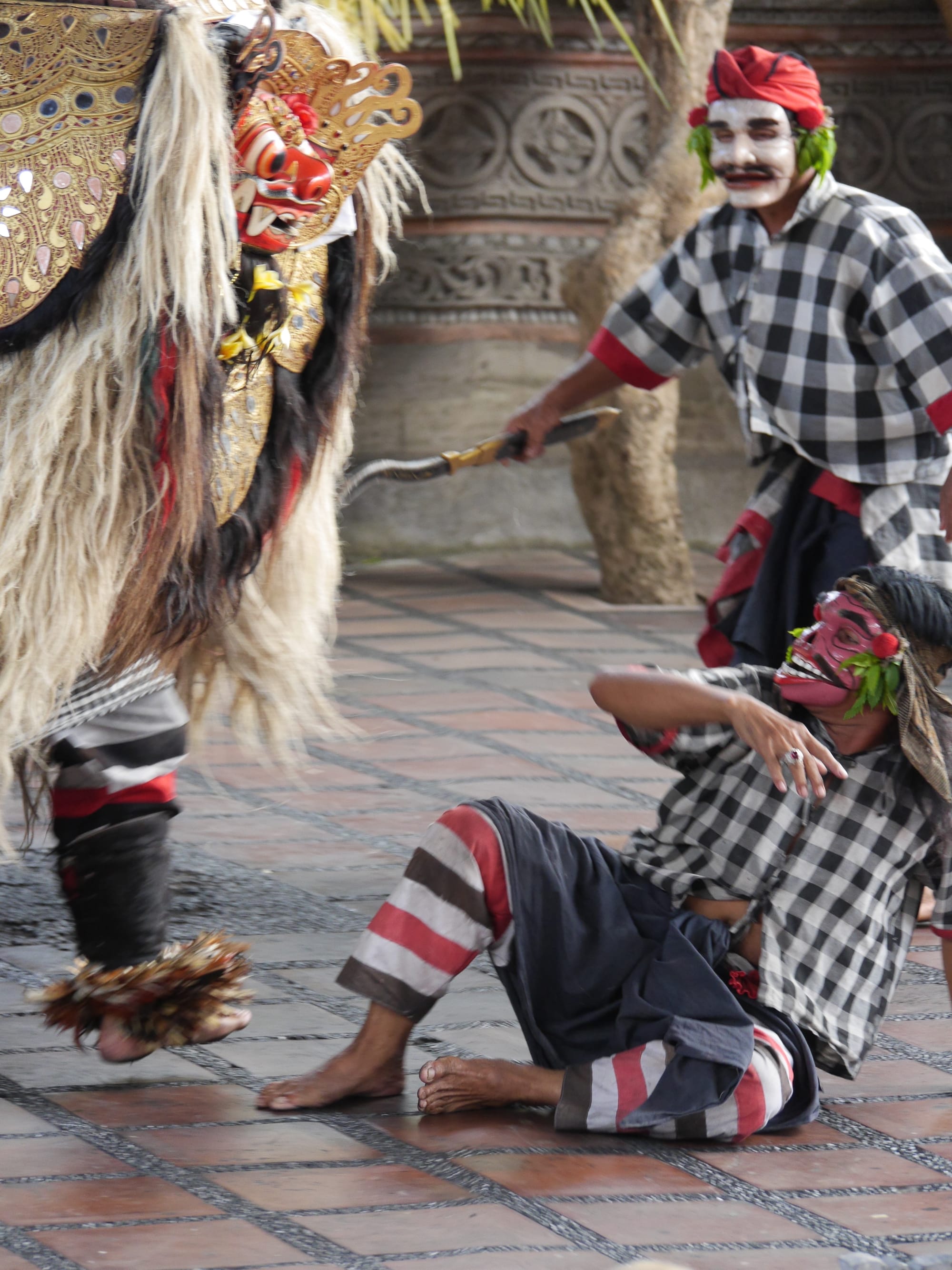 Photo by Author — winemaker attacked by a tiger — Sahadewa Barong and Kris Dance, Bali, Indonesia