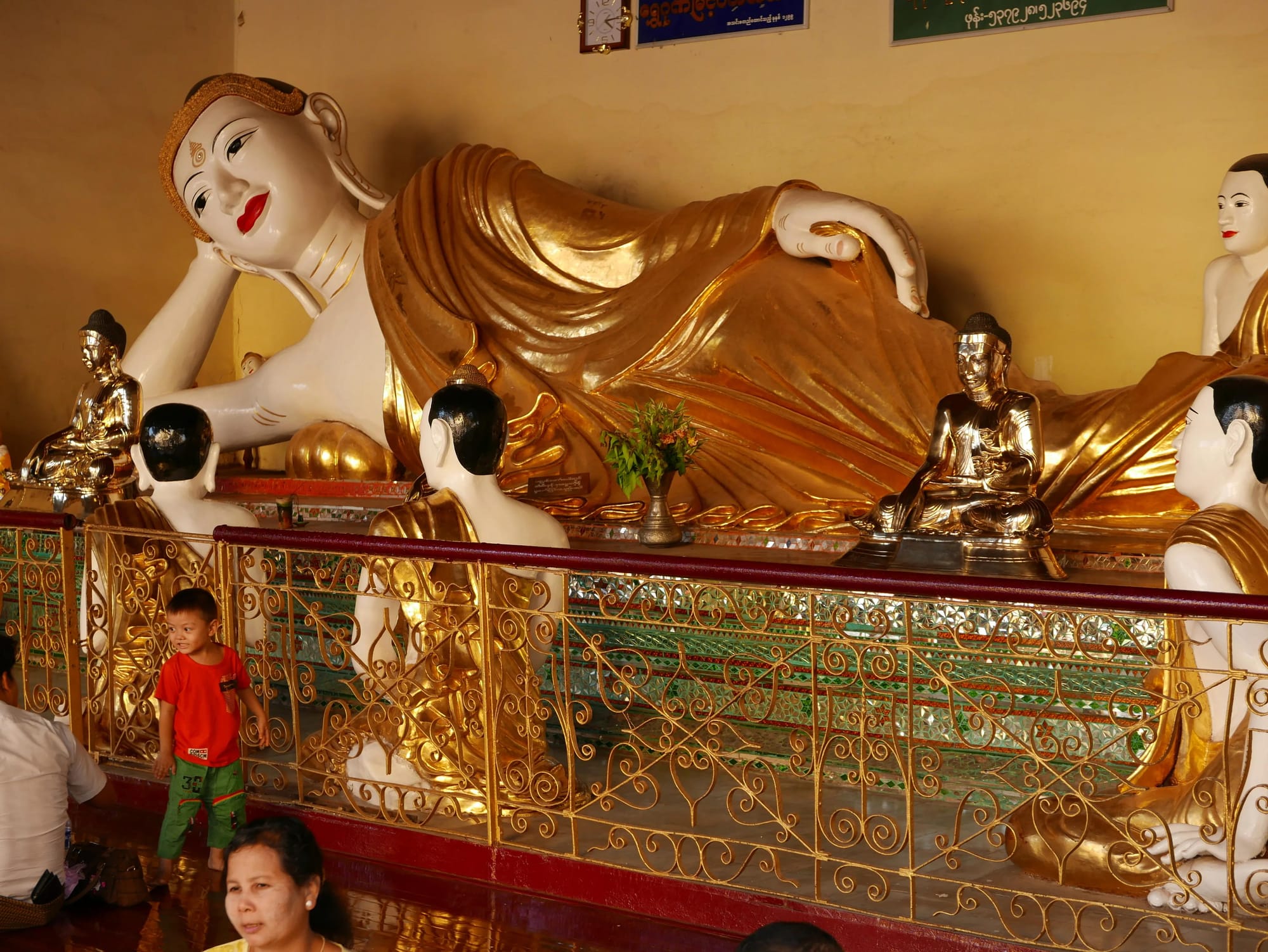 Photo by Author — reclining Buddha at the Shwedagon Pagoda
