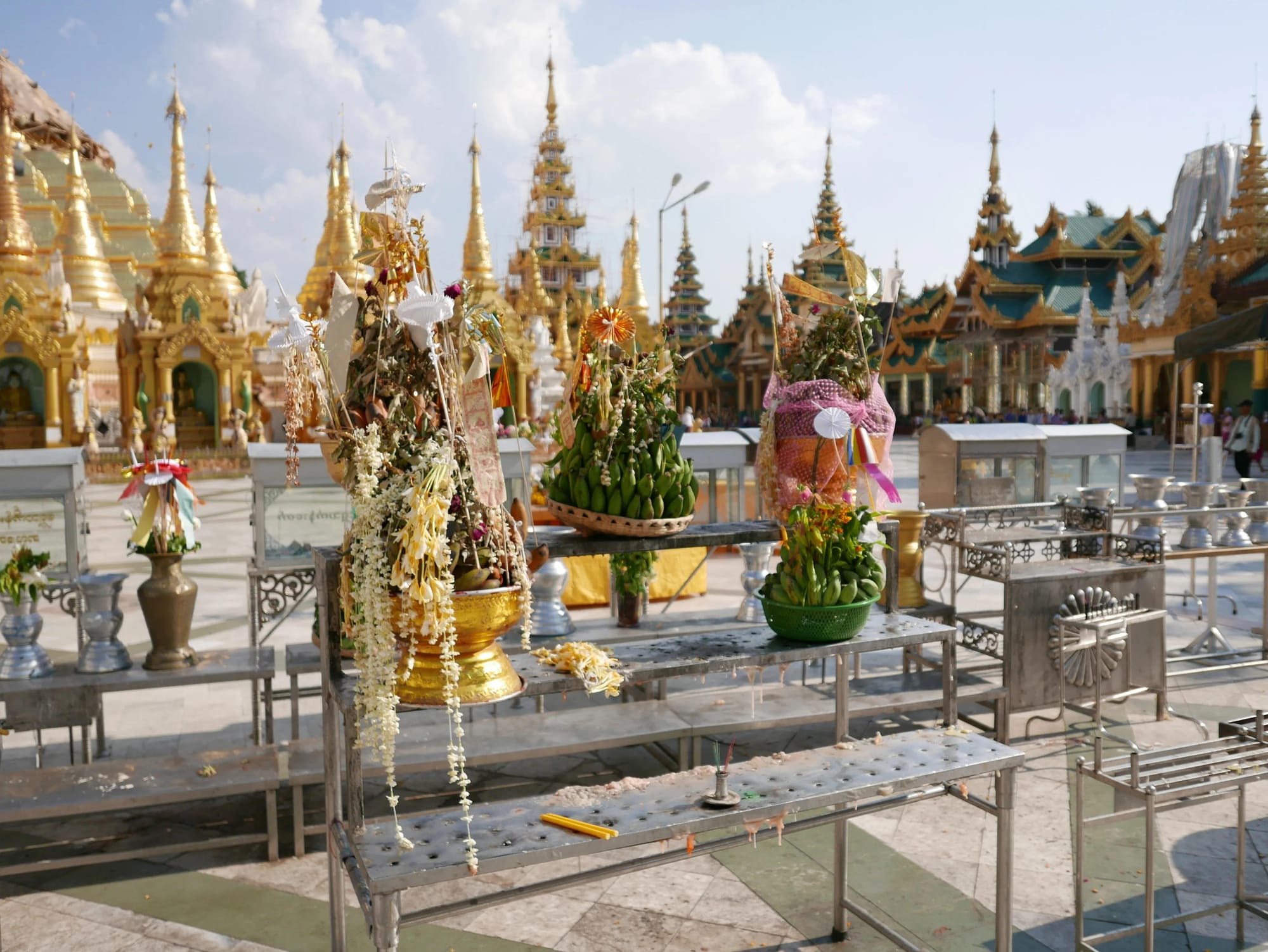 Photo by Author — offerings at the Shwedagon Pagoda