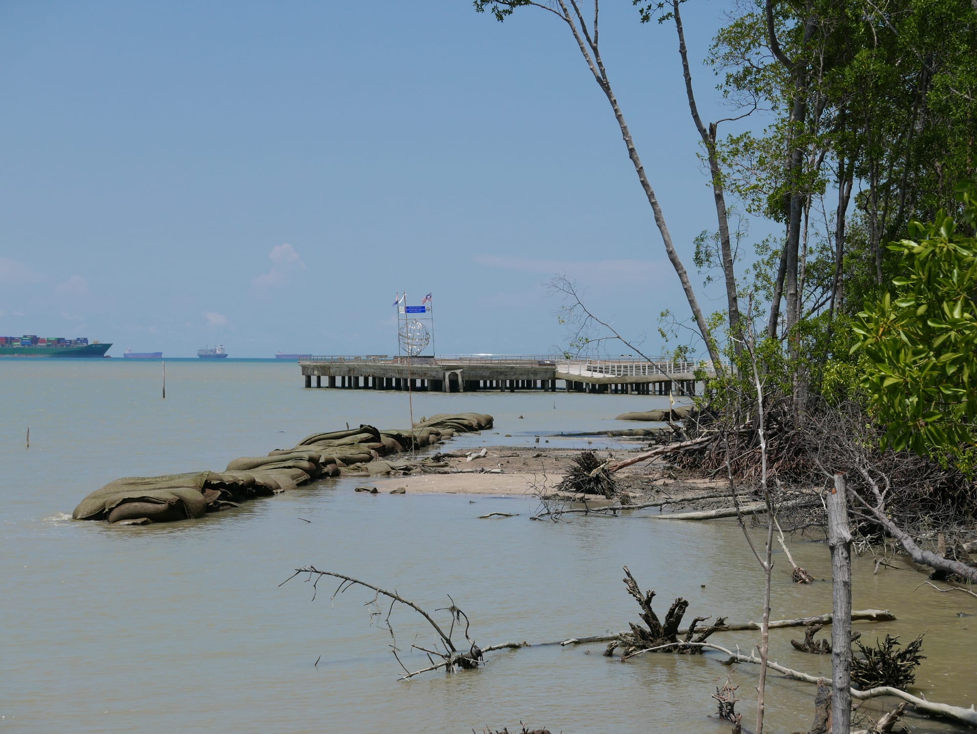 Photo by Author — the most southerly point of mainland Asia with a collapsed walkway — Tanjung Piai National Park