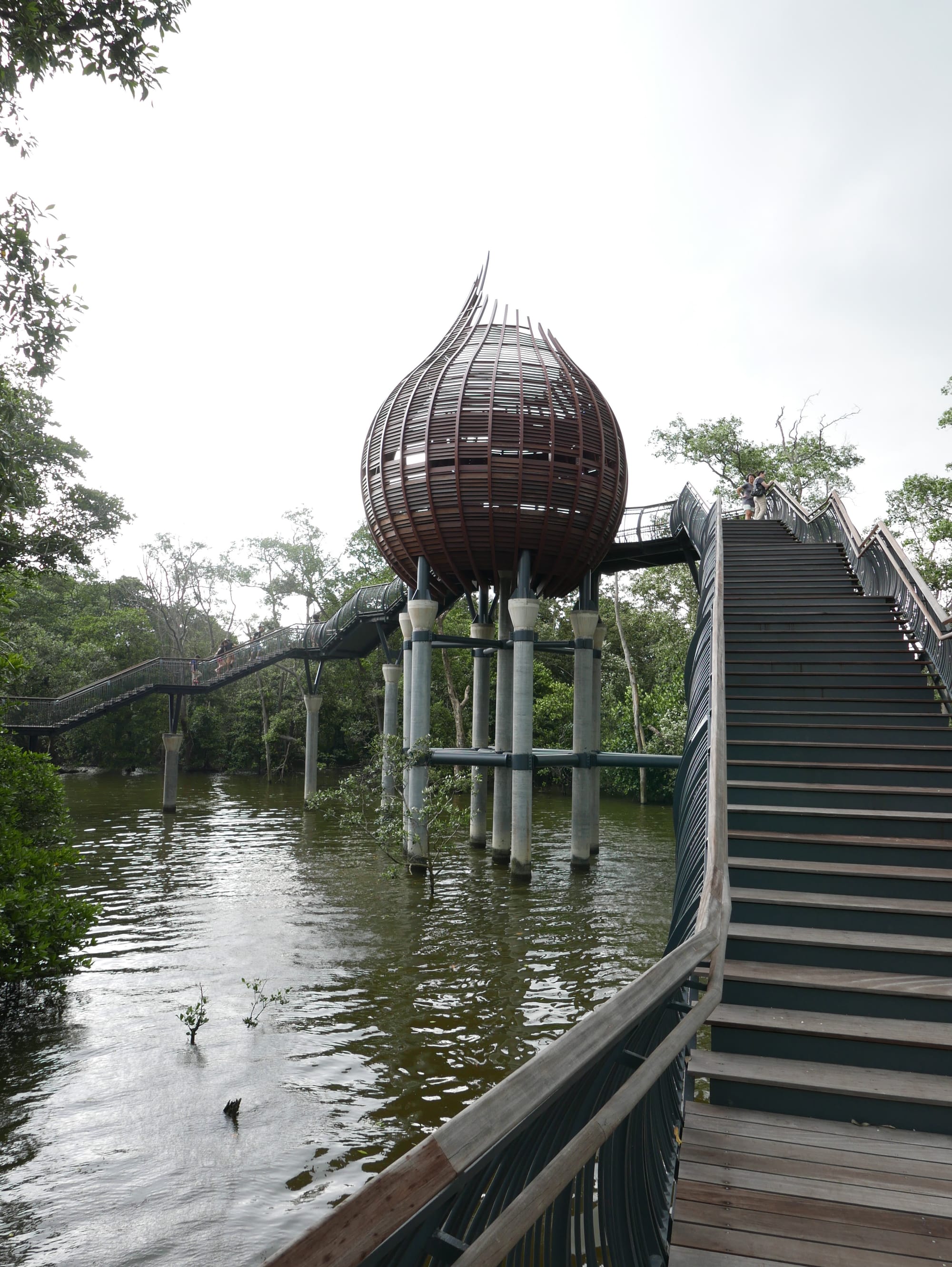 Photo by Author — large wooden structure and walkway — Sungei Buloh Wetland Reserve, Singapore