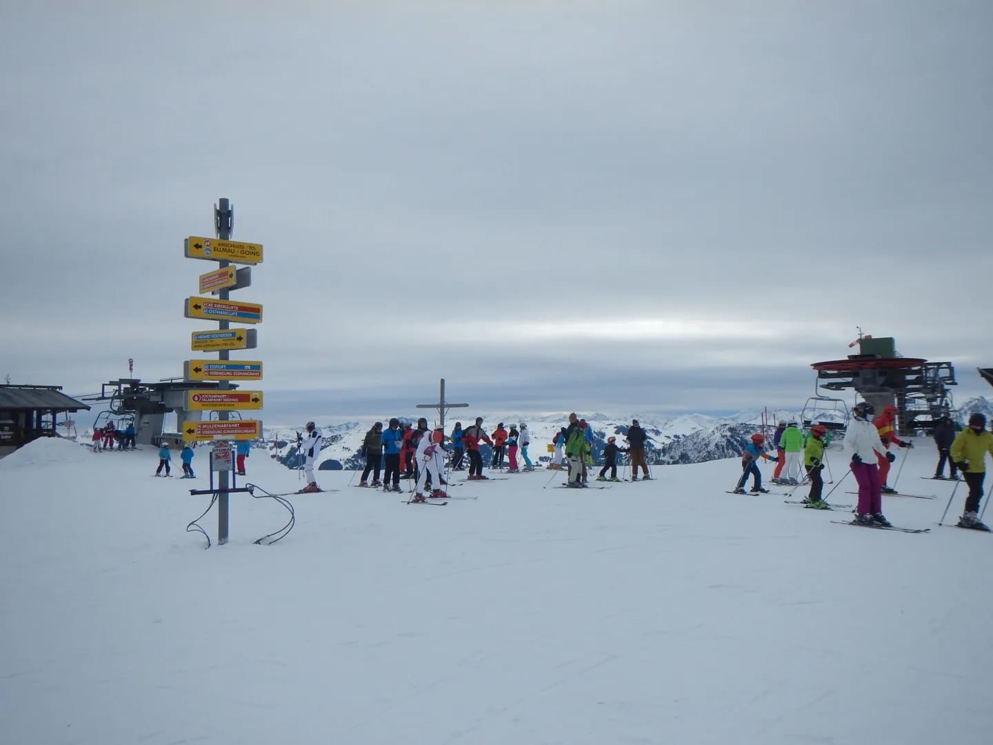 Photo by Author — confusing signposts at Ski Welt