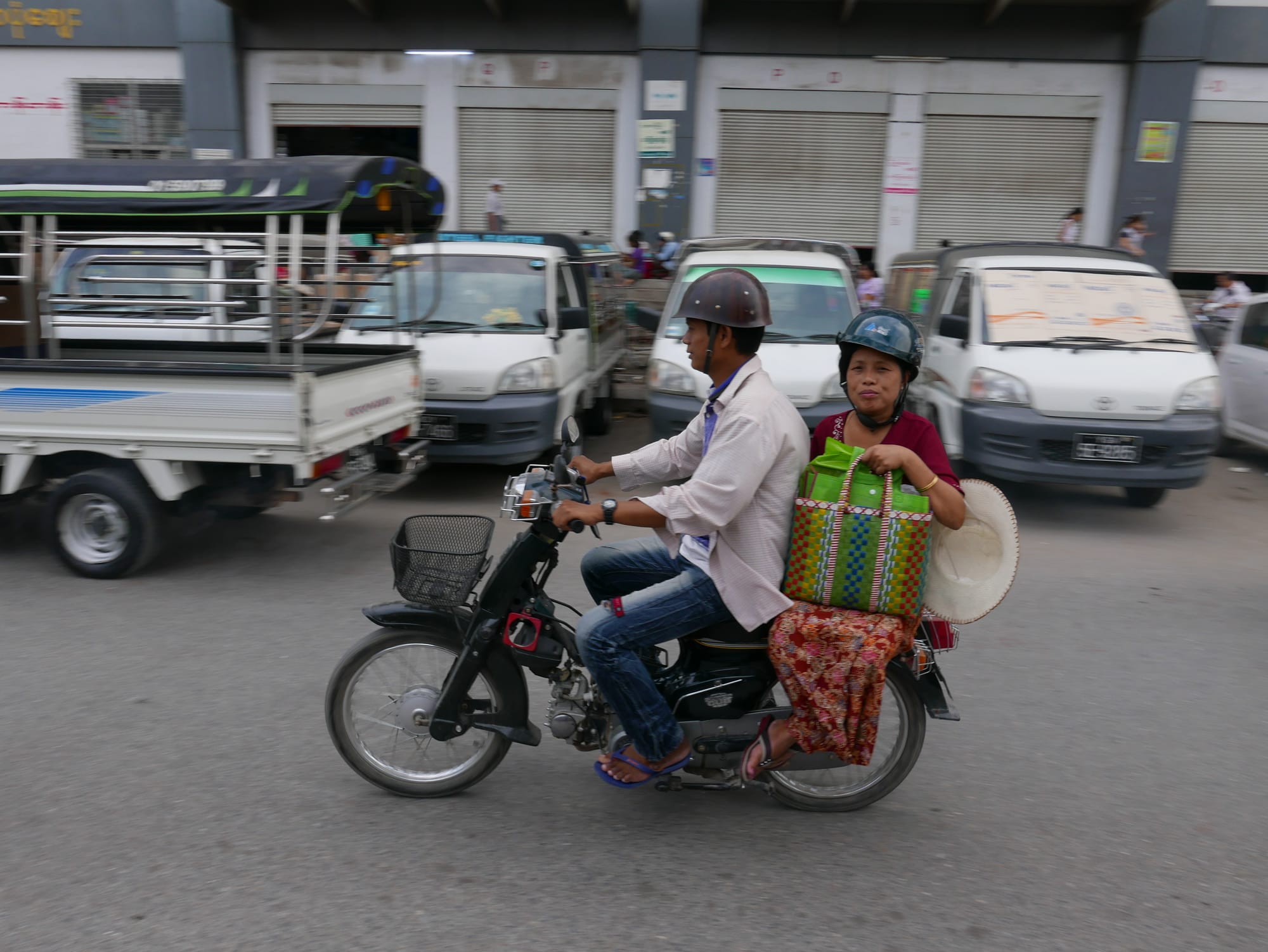 Photo by Author — coming back from the shops — motorbikes of Mandalay