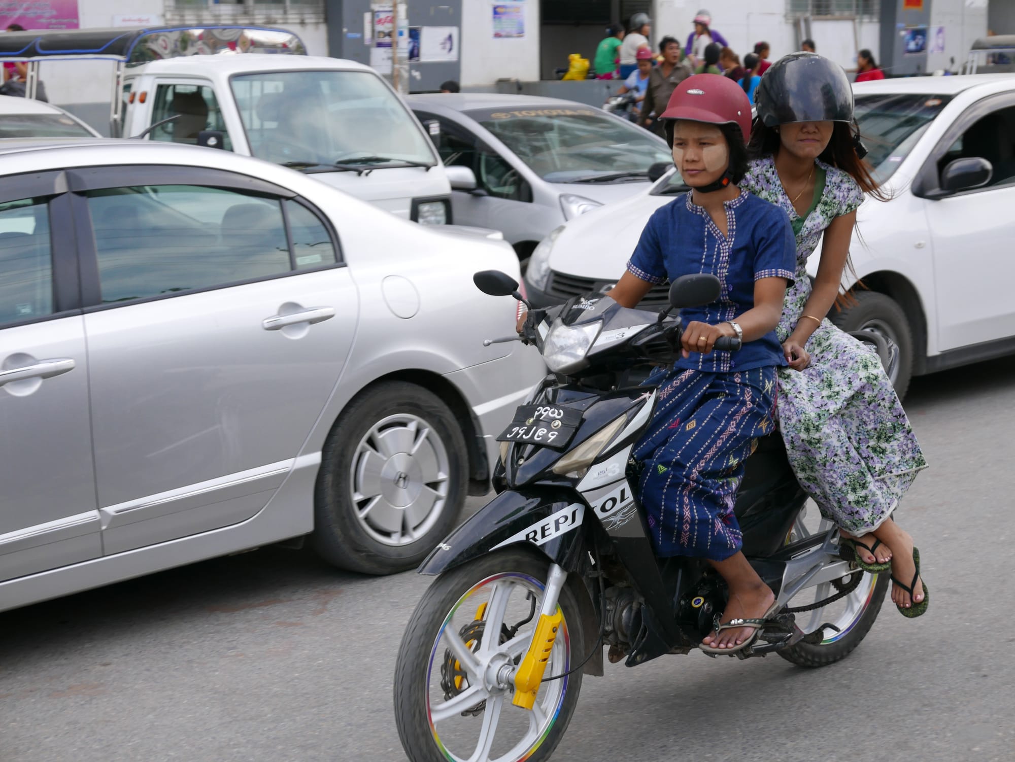 Photo by Author — heading out for the evening — motorbikes of Mandalay