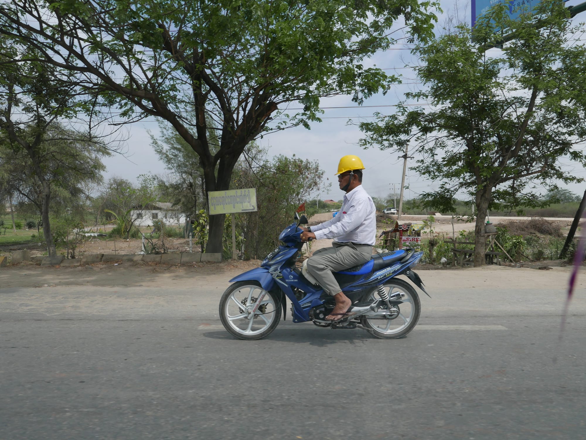 Photo by Author — Bob the Builder helmet — motorbikes of Mandalay