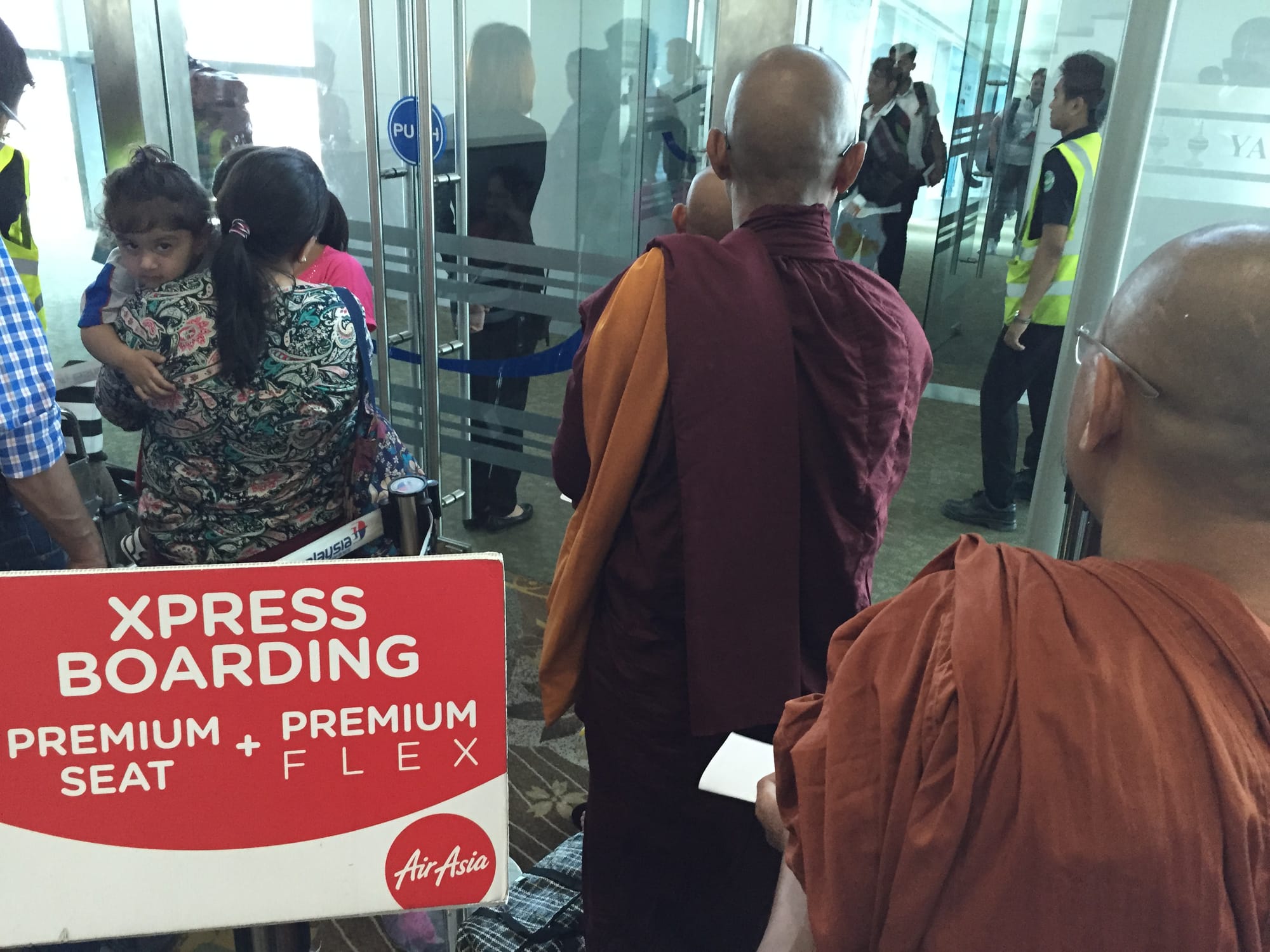 Photo by Author — express-boarding monks at Yangon (Rangoon) International Airport (RGN)