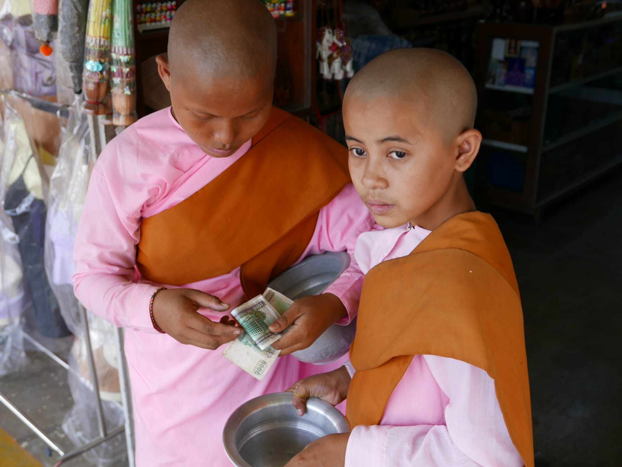 Photo by Author — young nuns at the market in Yangon (Rangoon), Myanmar (Burma)