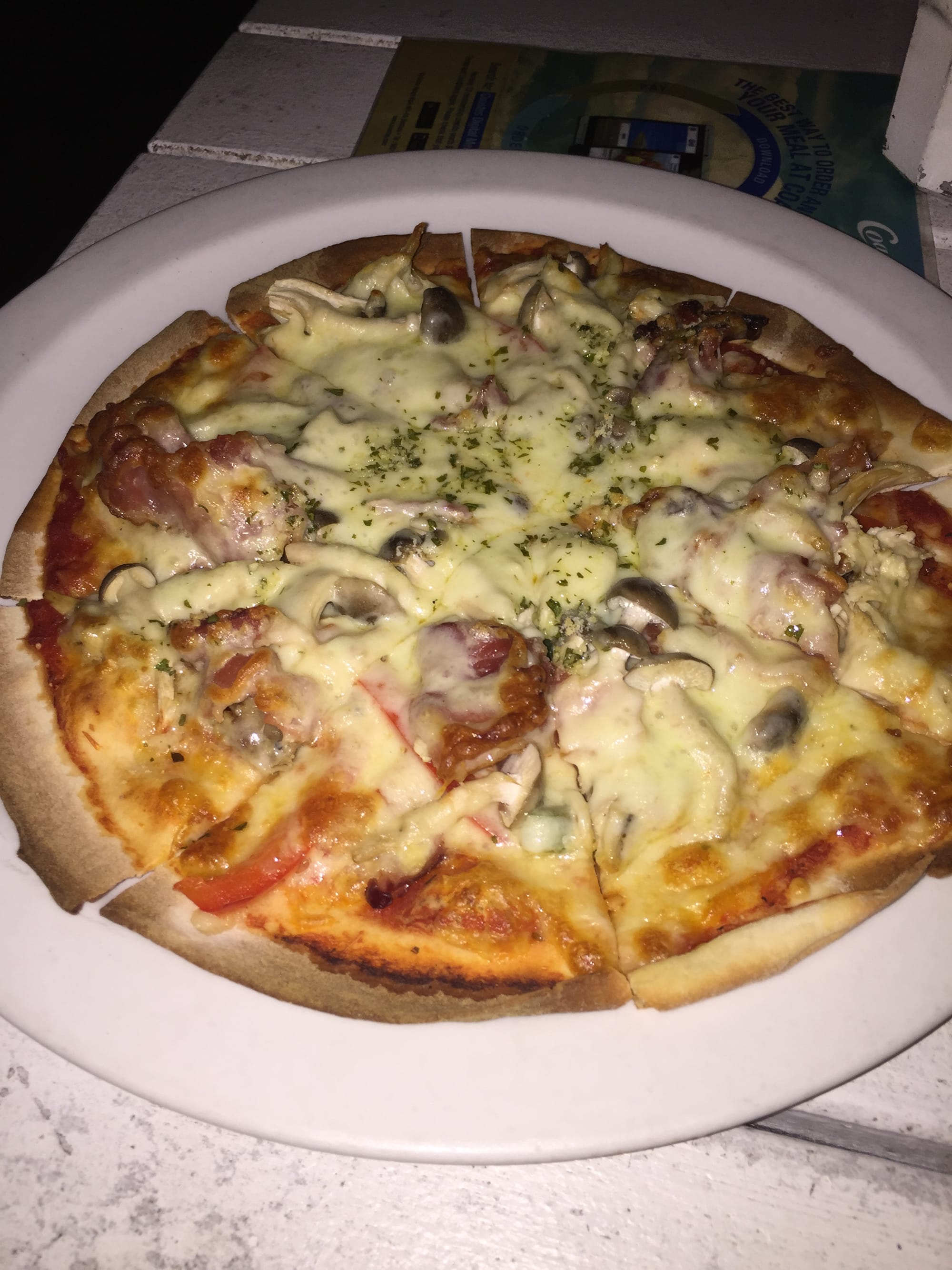 Photo by Author — my “Big Bad Wolf Pizza” pizza — Coastes, Siloso Beach, Singapore