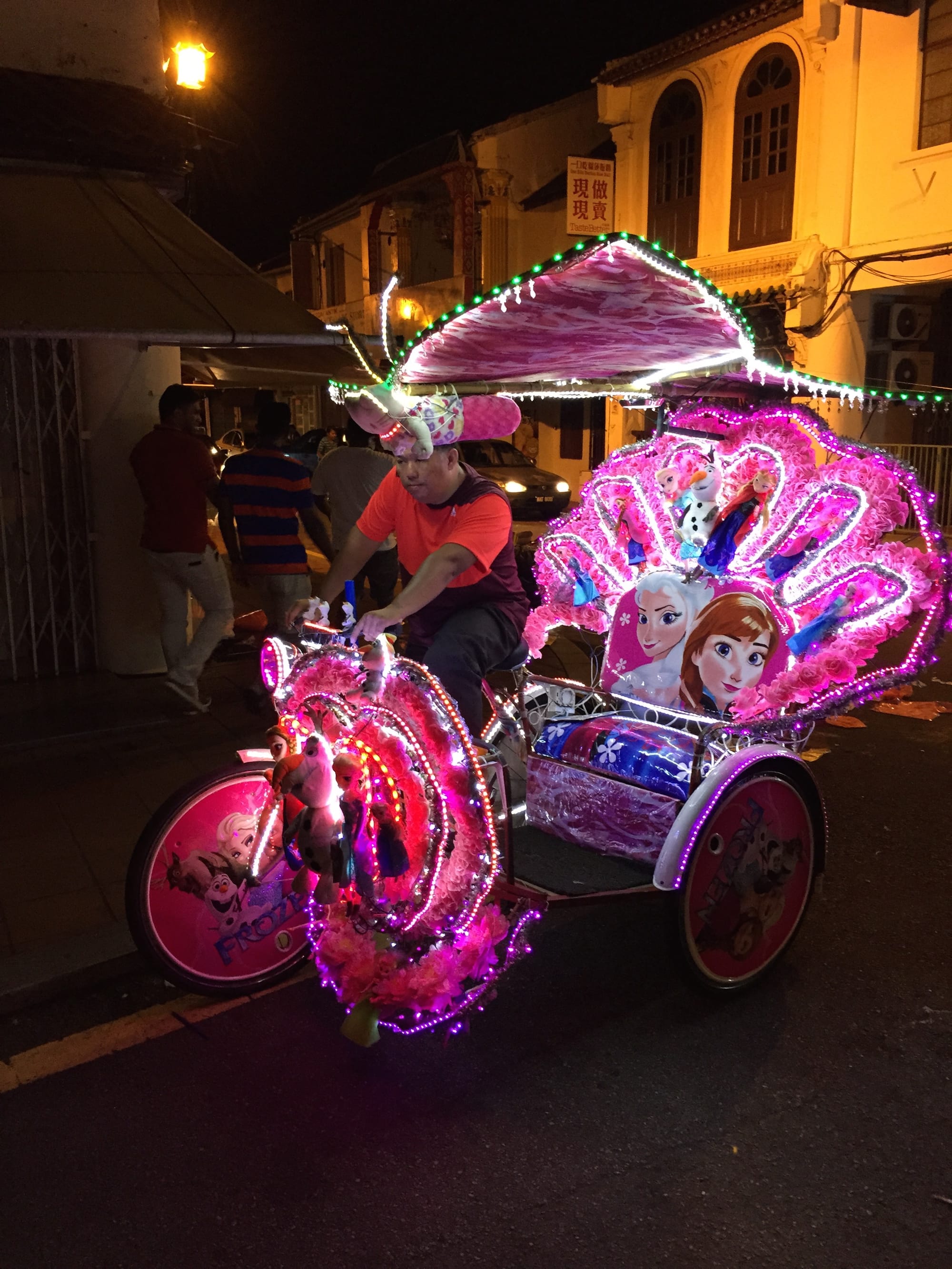 Photo by Author — The Strange Trishaws of Malacca, Malaysia, at night