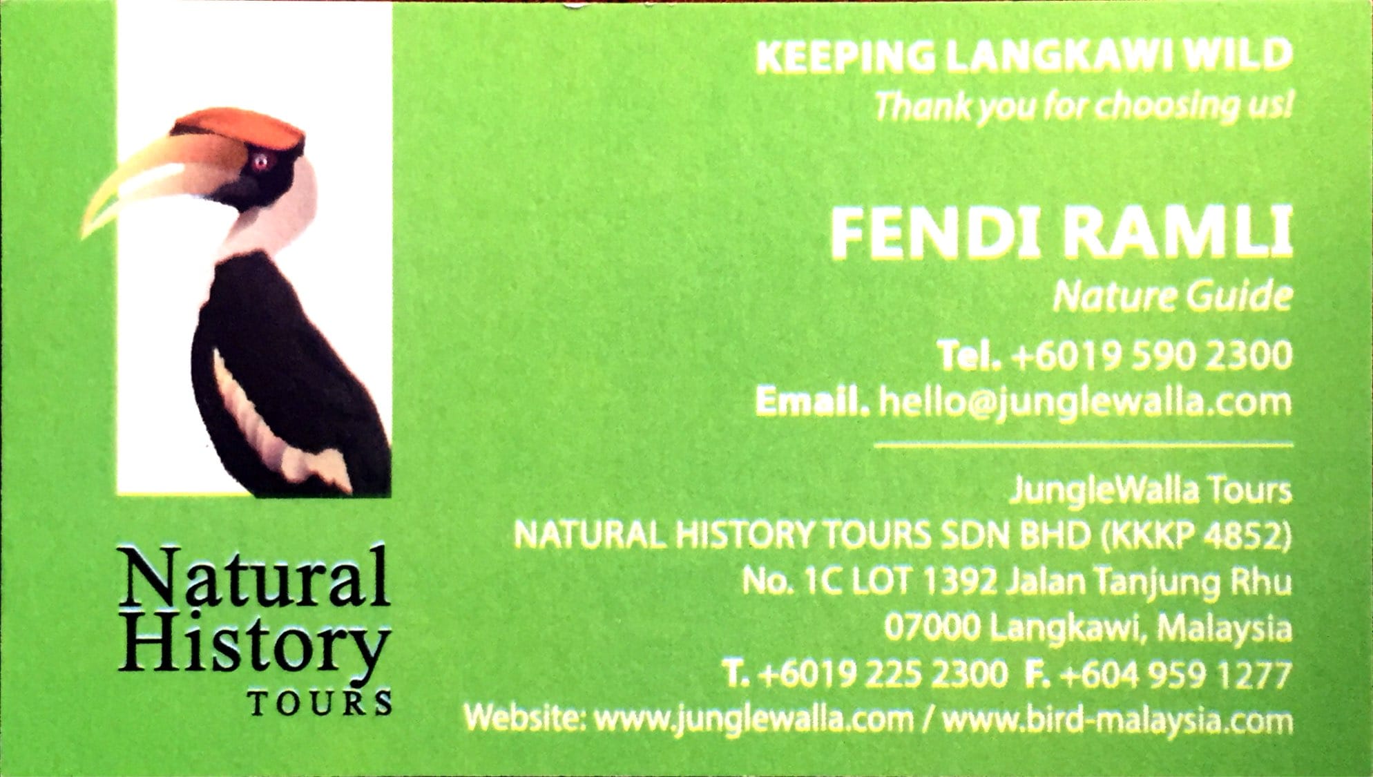 Tour guide’s business card
