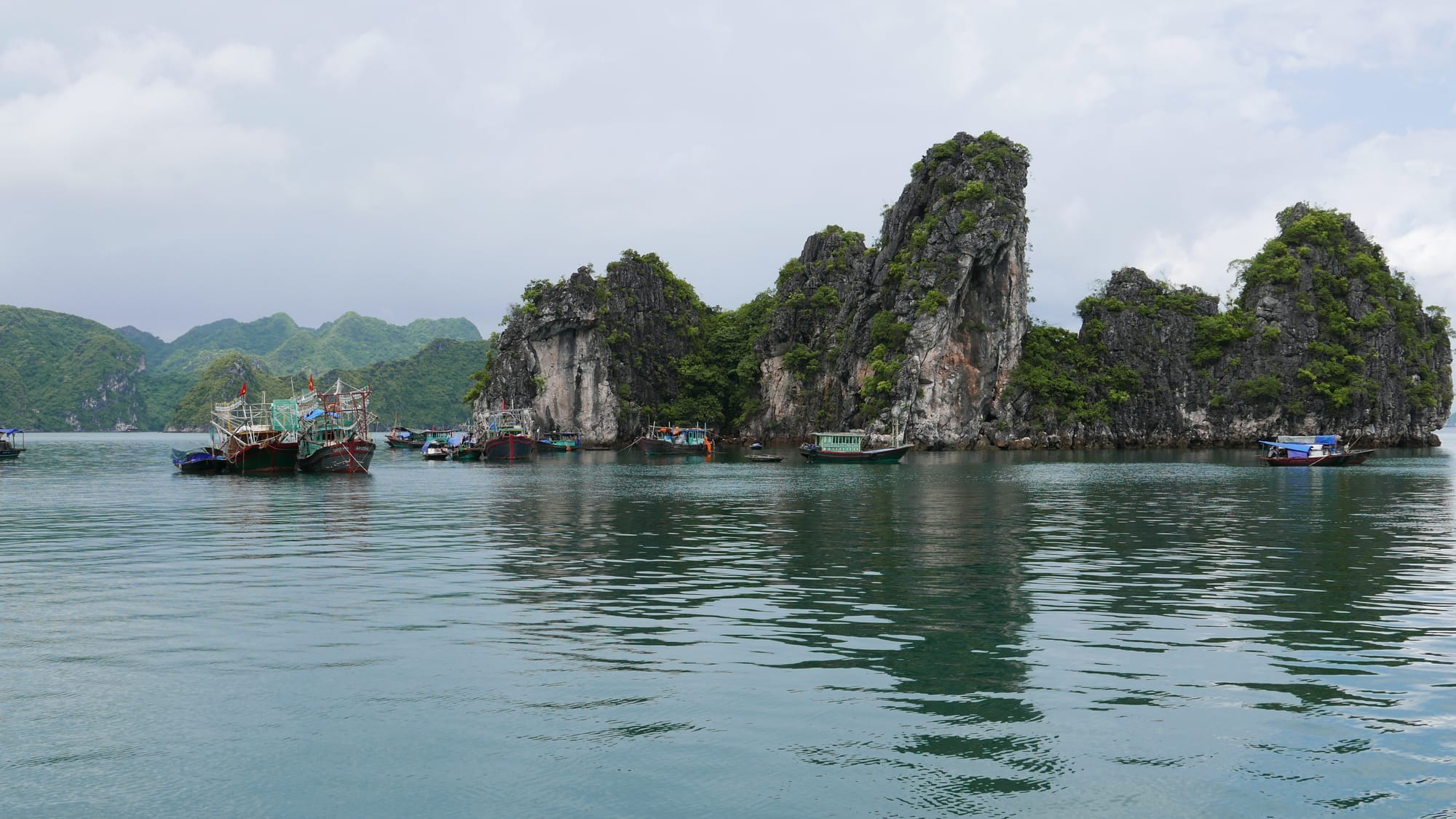 Photo by Author — squid fishing boats, Ha Long Bay, Vietnam