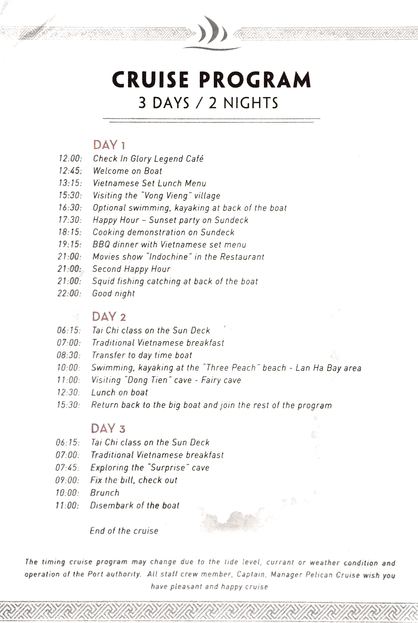 Official itinerary