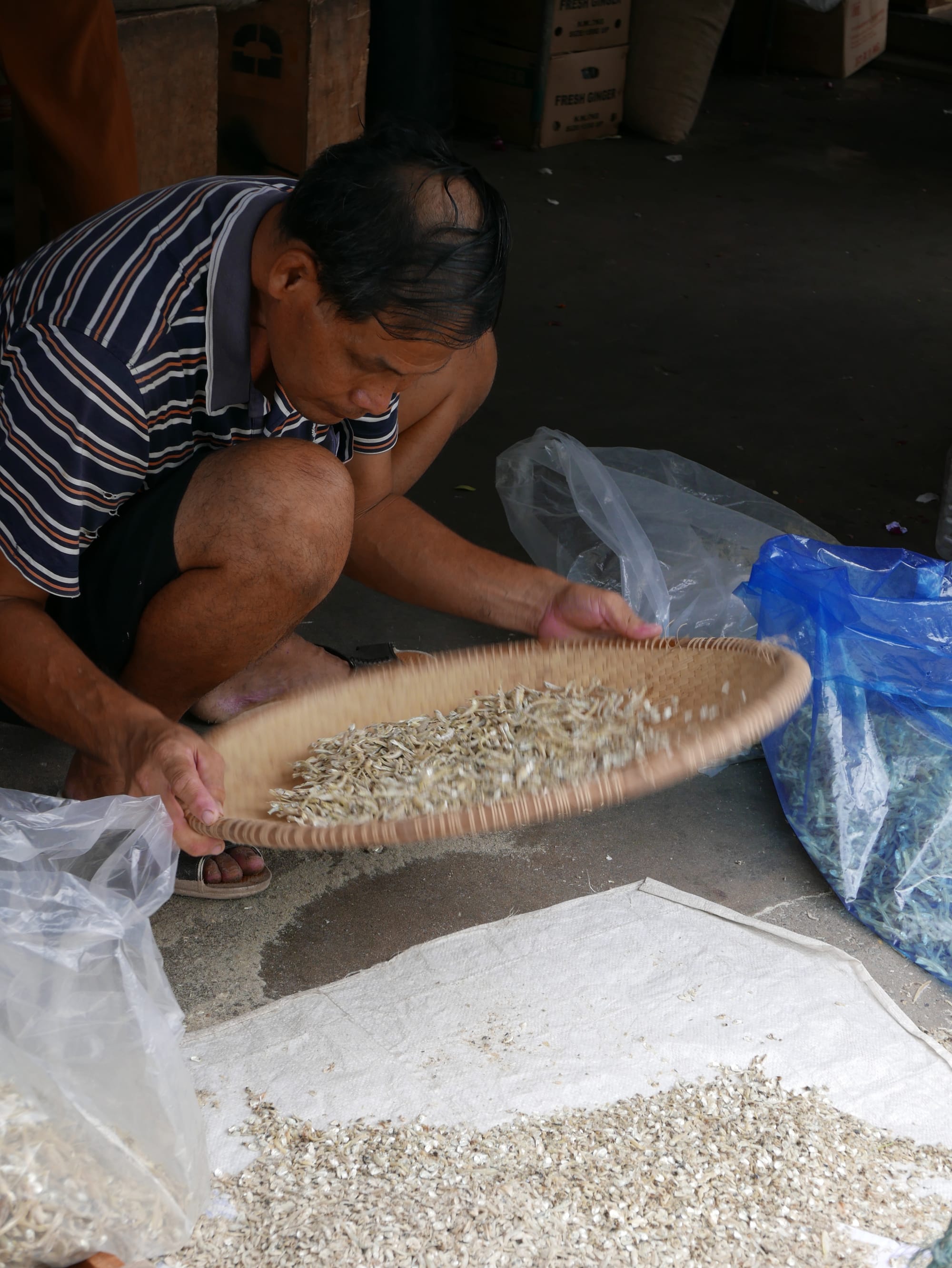 Photo by Author — panning for fish — shops near India Street, Kuching, Sarawak, Malaysia