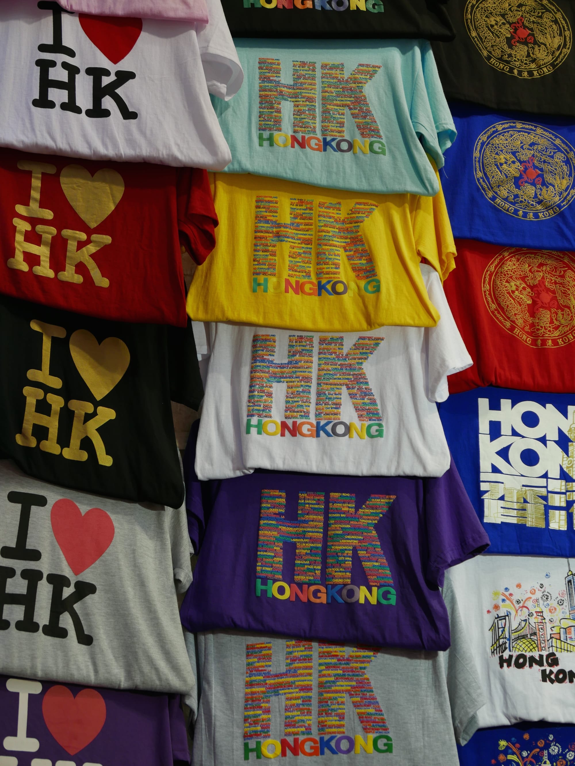 Photo by Author — I ❤️ Hong Kong' T-shirts — The Ladies' Market 女人街, Hong Kong