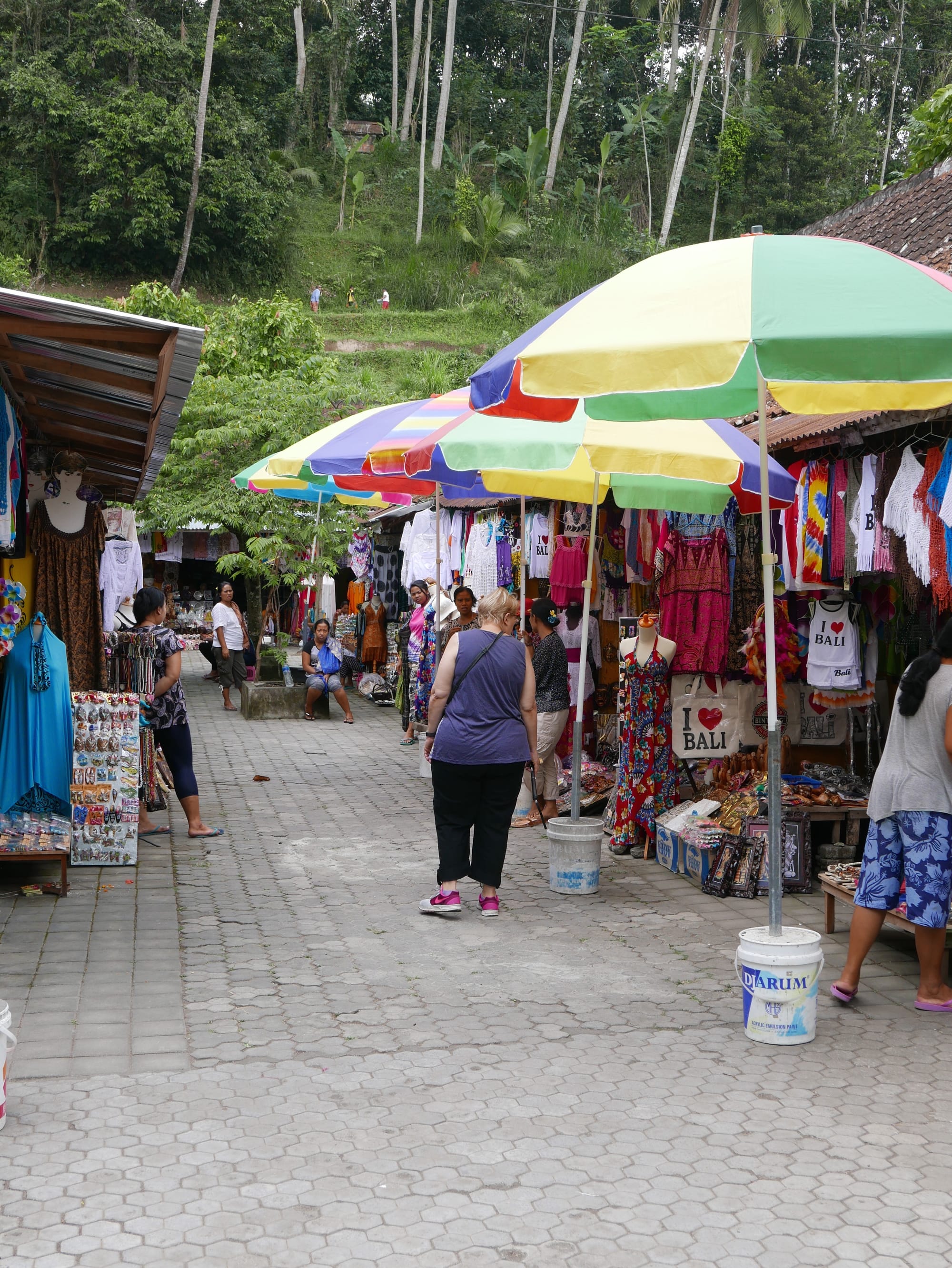 Photo by Author — the tourist market at Pura Tirta Empul (Tirta Empul Temple), Bali, Indonesia