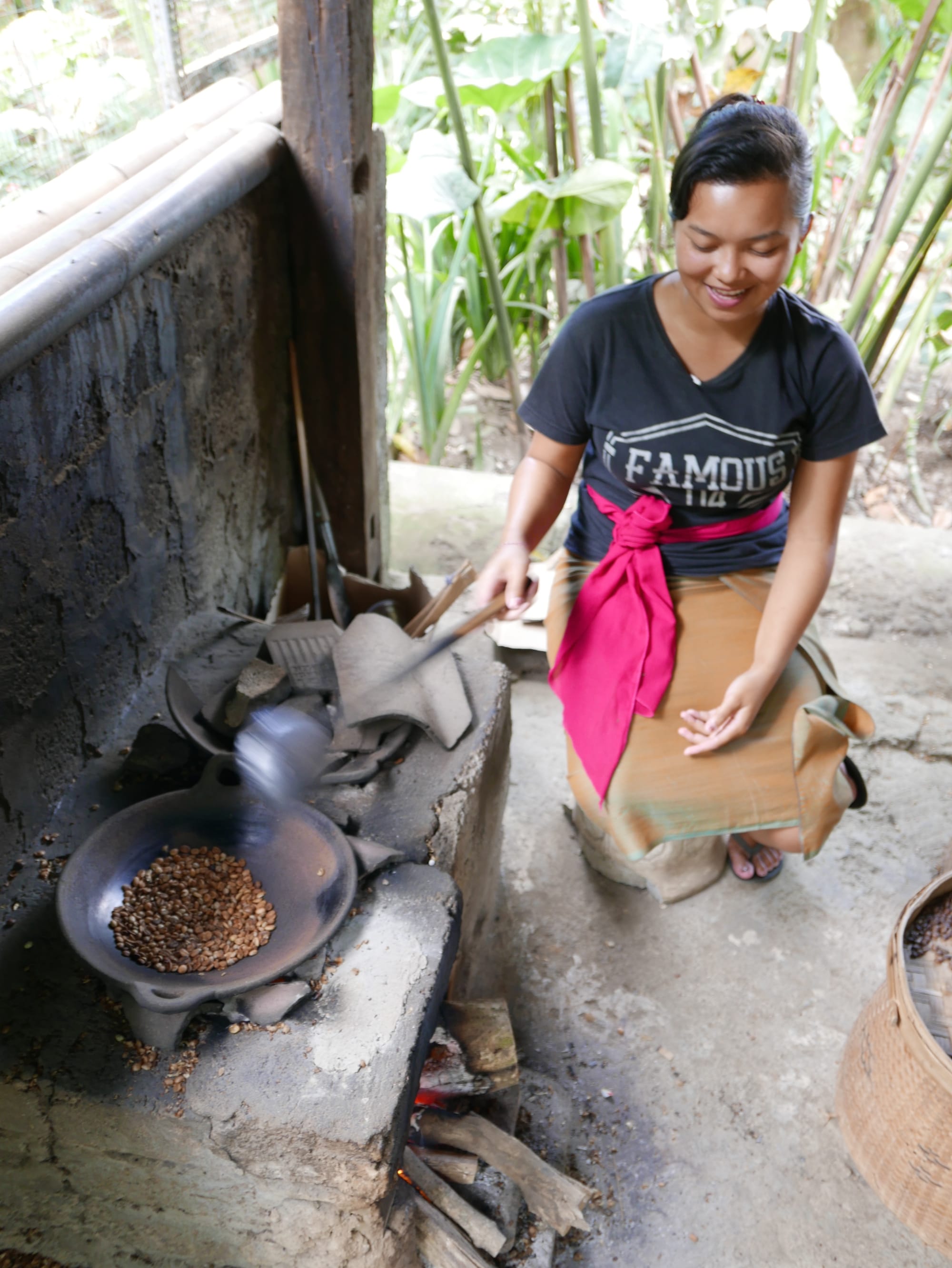Photo by Author — roasting the washed coffee beans — Coffee Luwak Luwus, Bali, Indonesia