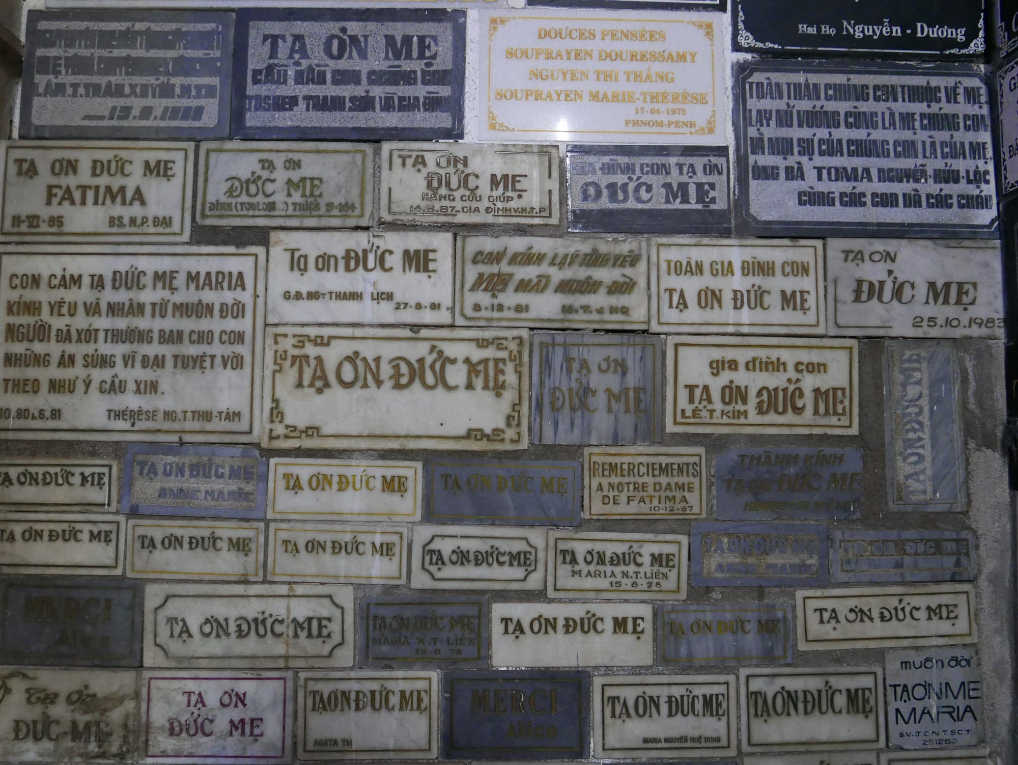 Photo by Author — memorial plaques — Nhà Thờ Đức Bà Sài Gòn (Saigon Notre-Dame Basilica), Ho Chi Minh City (Saigon), Vietnam