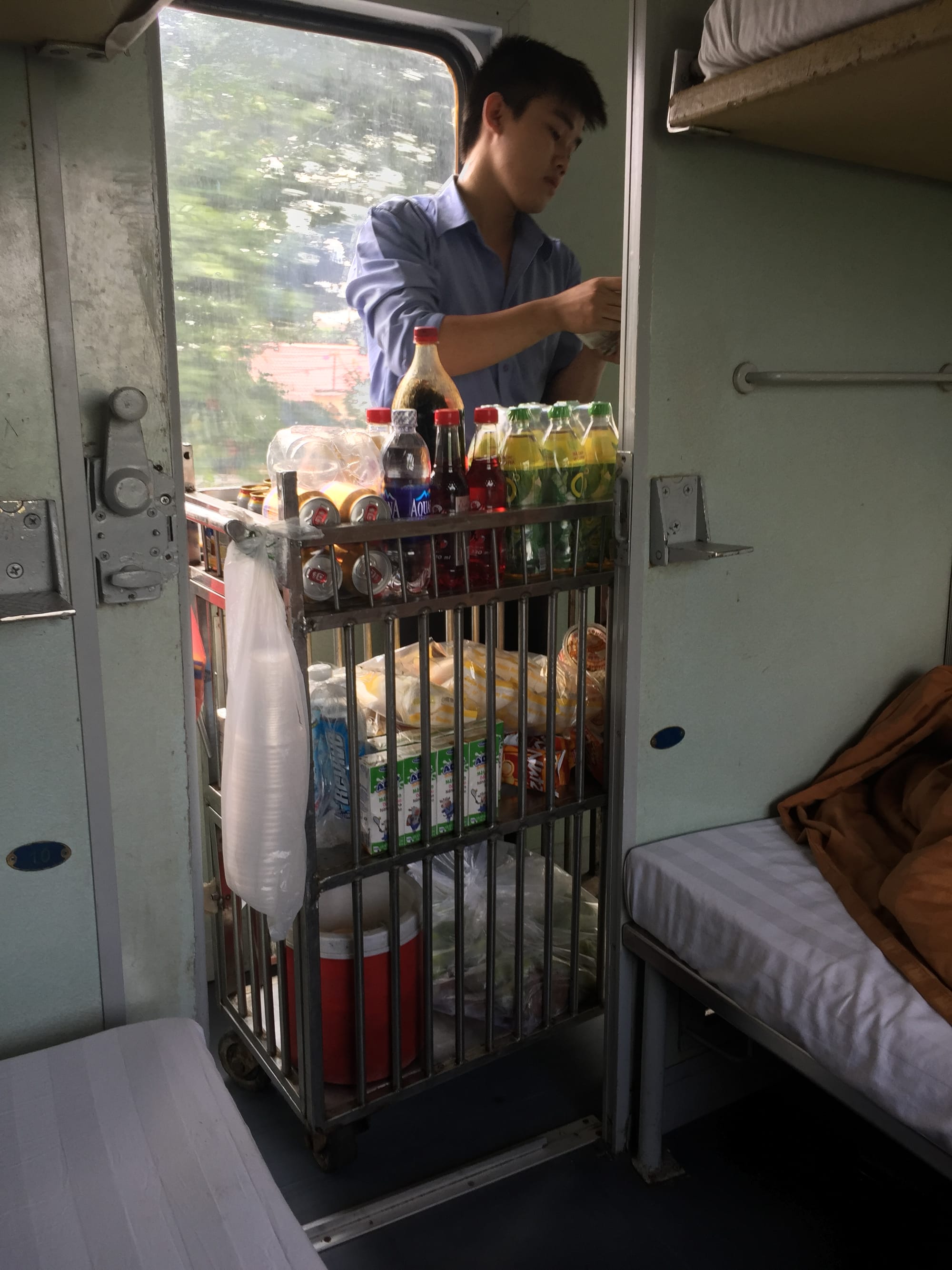 Photo by Author — the snack trolley on the Reunification Railway, Vietnam