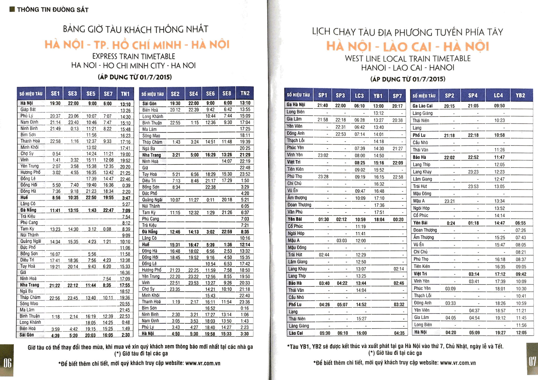 The Reunification Railway Timetable, Vietnam