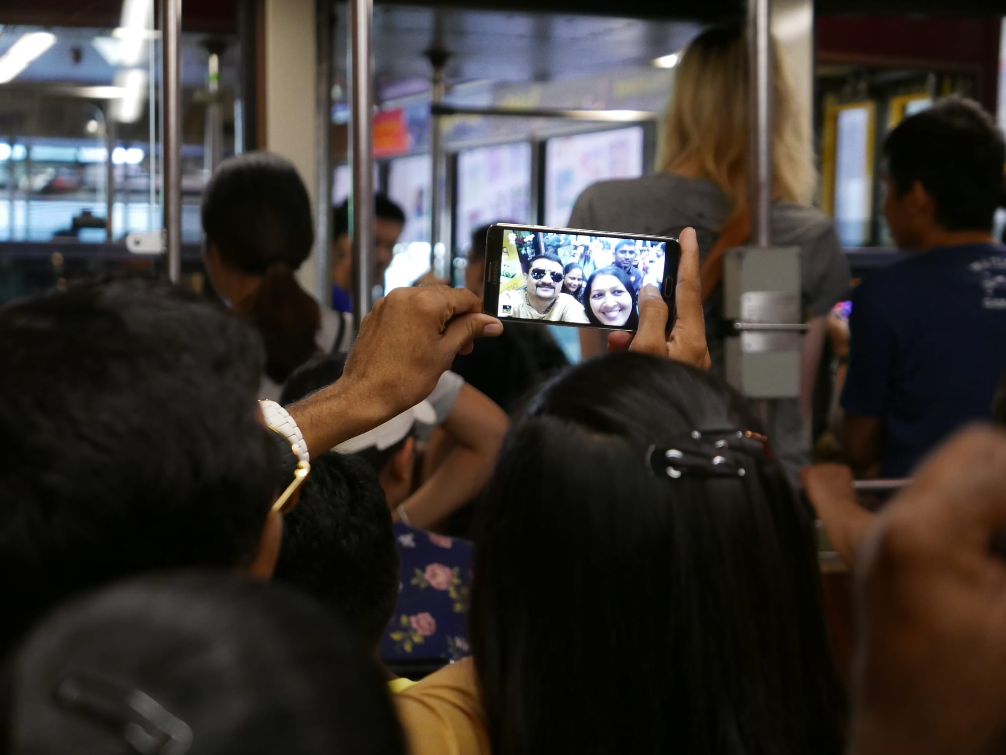 Photo by Author — selfie time on the tram — Victoria Peak 太平山, Hong Kong