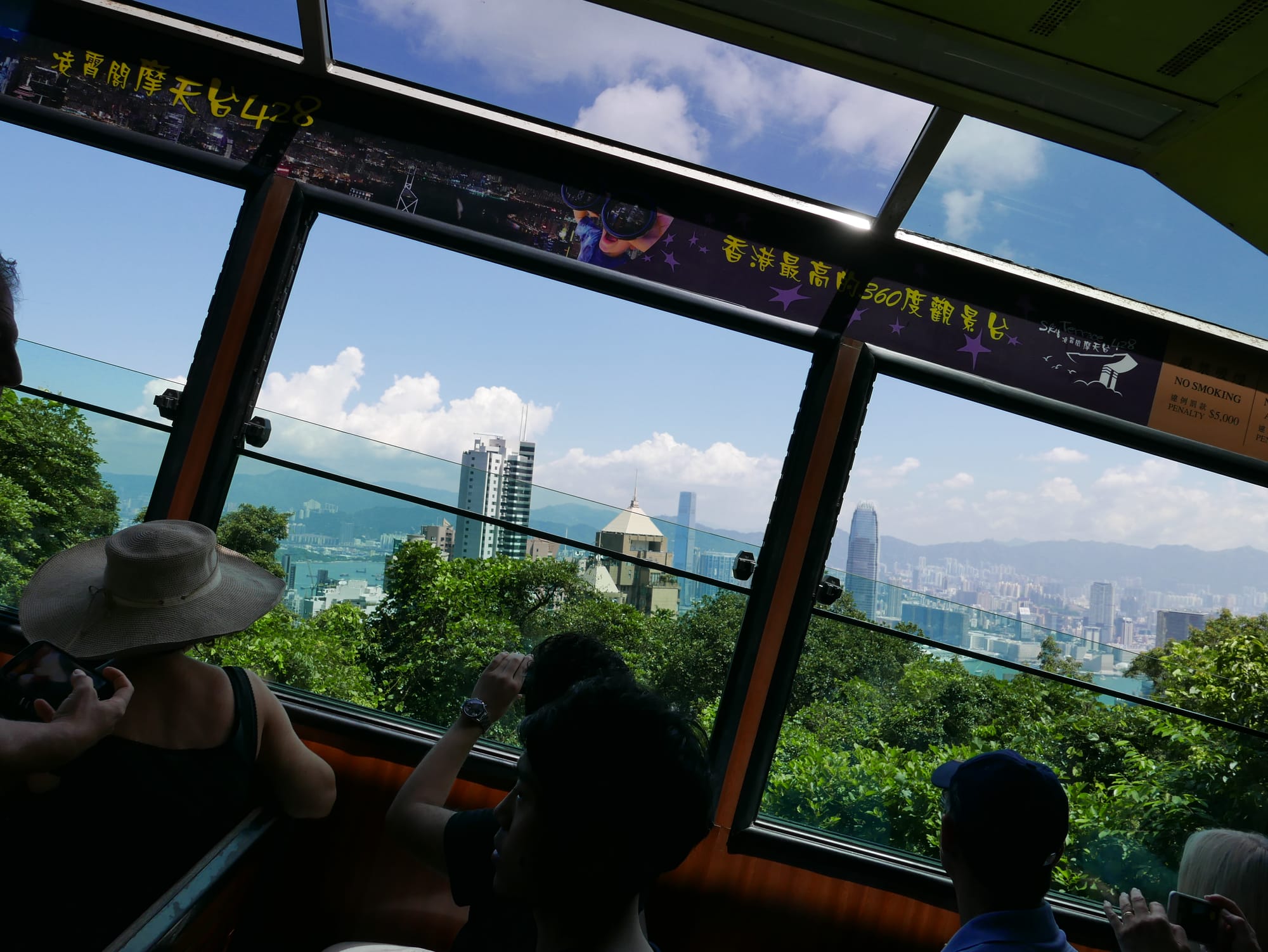 Photo by Author — taking the tram to the top — Victoria Peak 太平山, Hong Kong