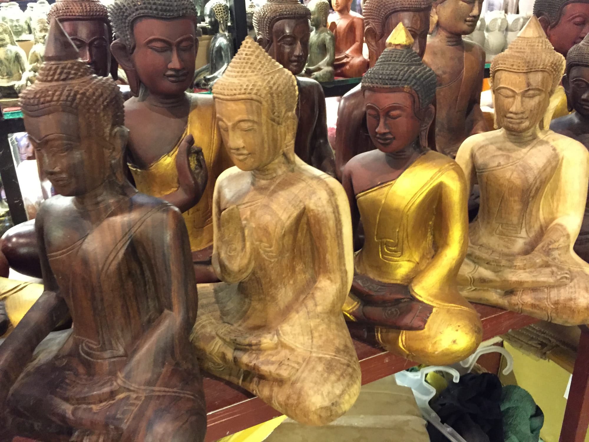 Photo by Author — carvings for sale at the Art Centre Night Market, Siem Reap, Cambodia