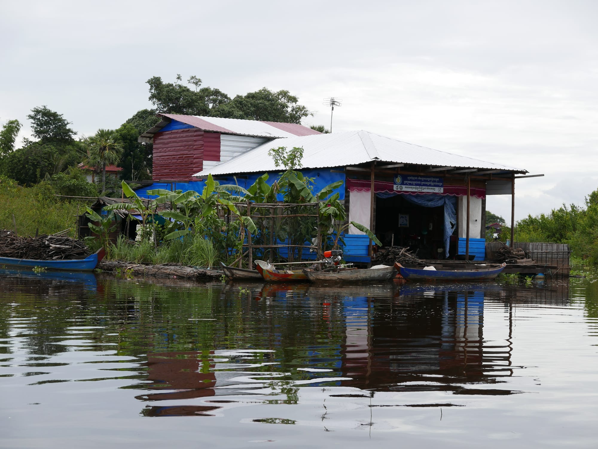 Photo by Author — floating garden and chickens — Mechrey Floating Village, Siem Reap, Cambodia