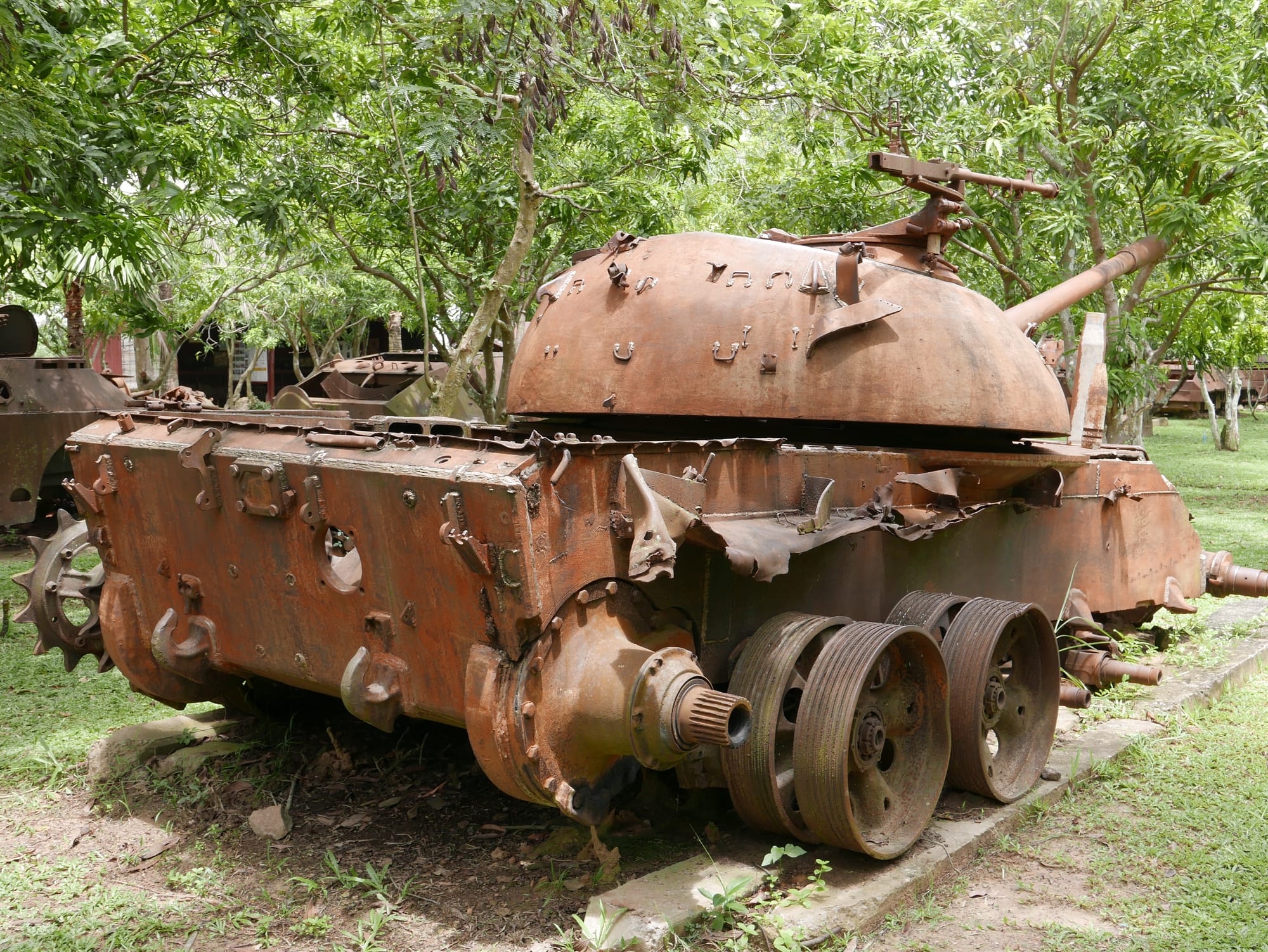 Photo by Author — the remains of a partly destroyed tank — War Museum, Siem Reap, Cambodia