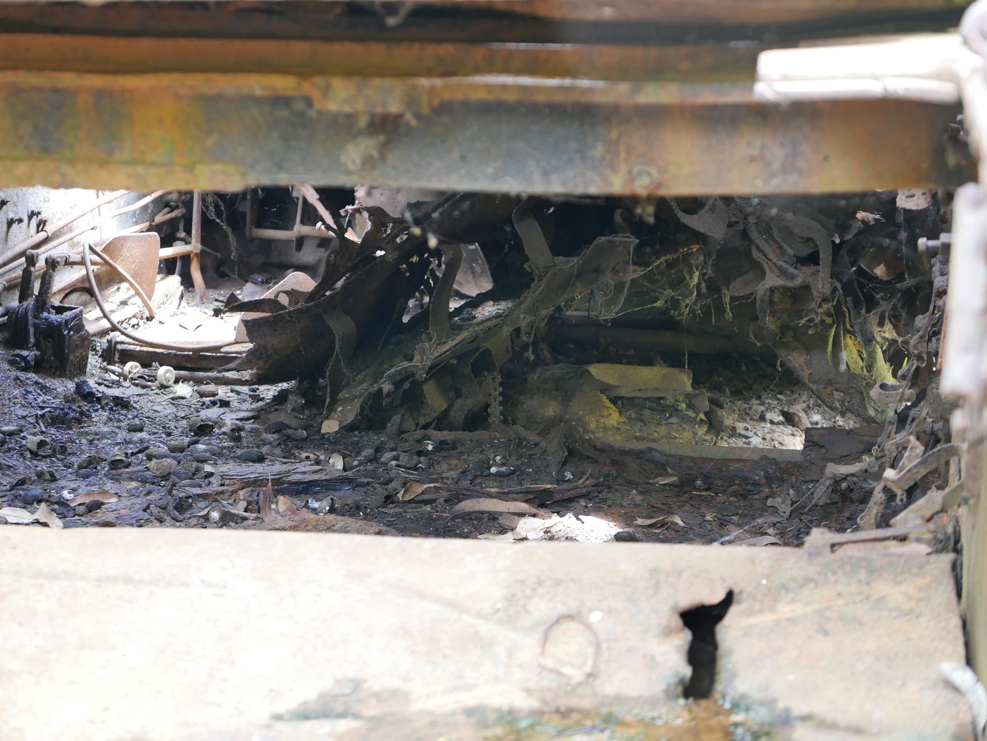 Photo by Author — inside the destroyed tank — War Museum, Siem Reap, Cambodia