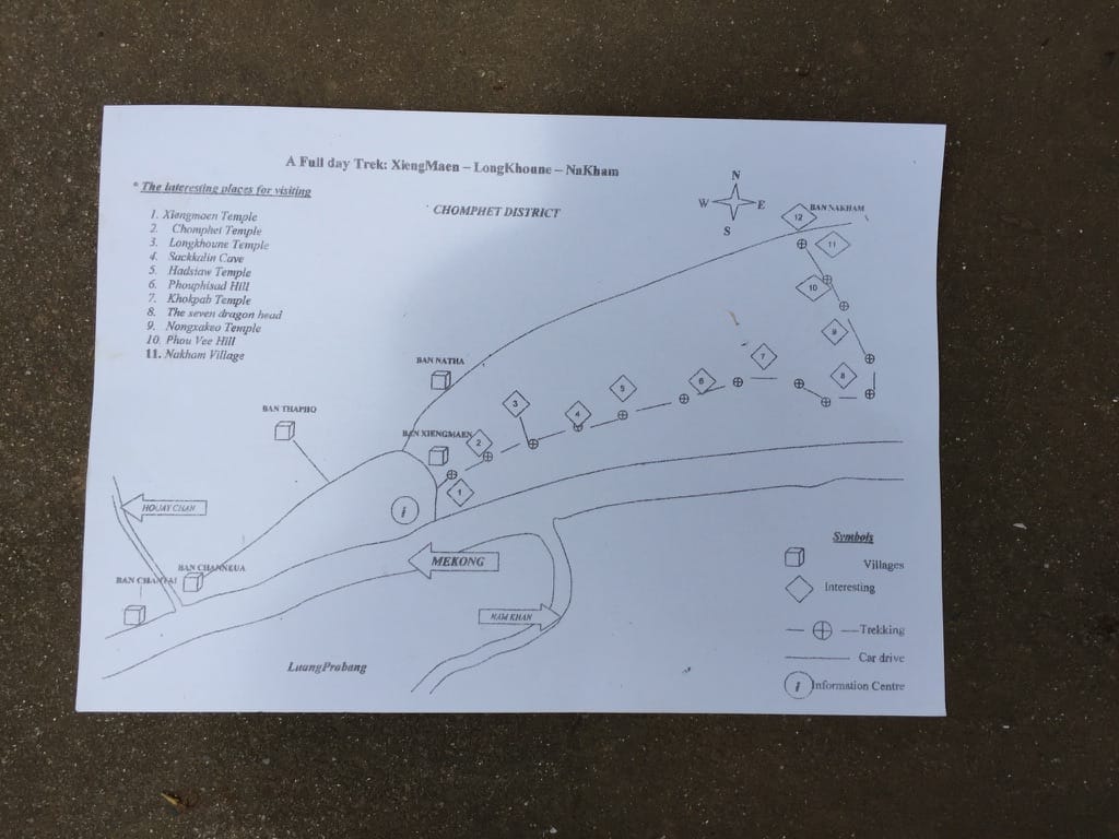 Photo by Author — local hand-drawn map — Ban Xieng Man, Luang Prabang (ຫລວງພະບາງ/ຫຼວງພະບາງ), Laos