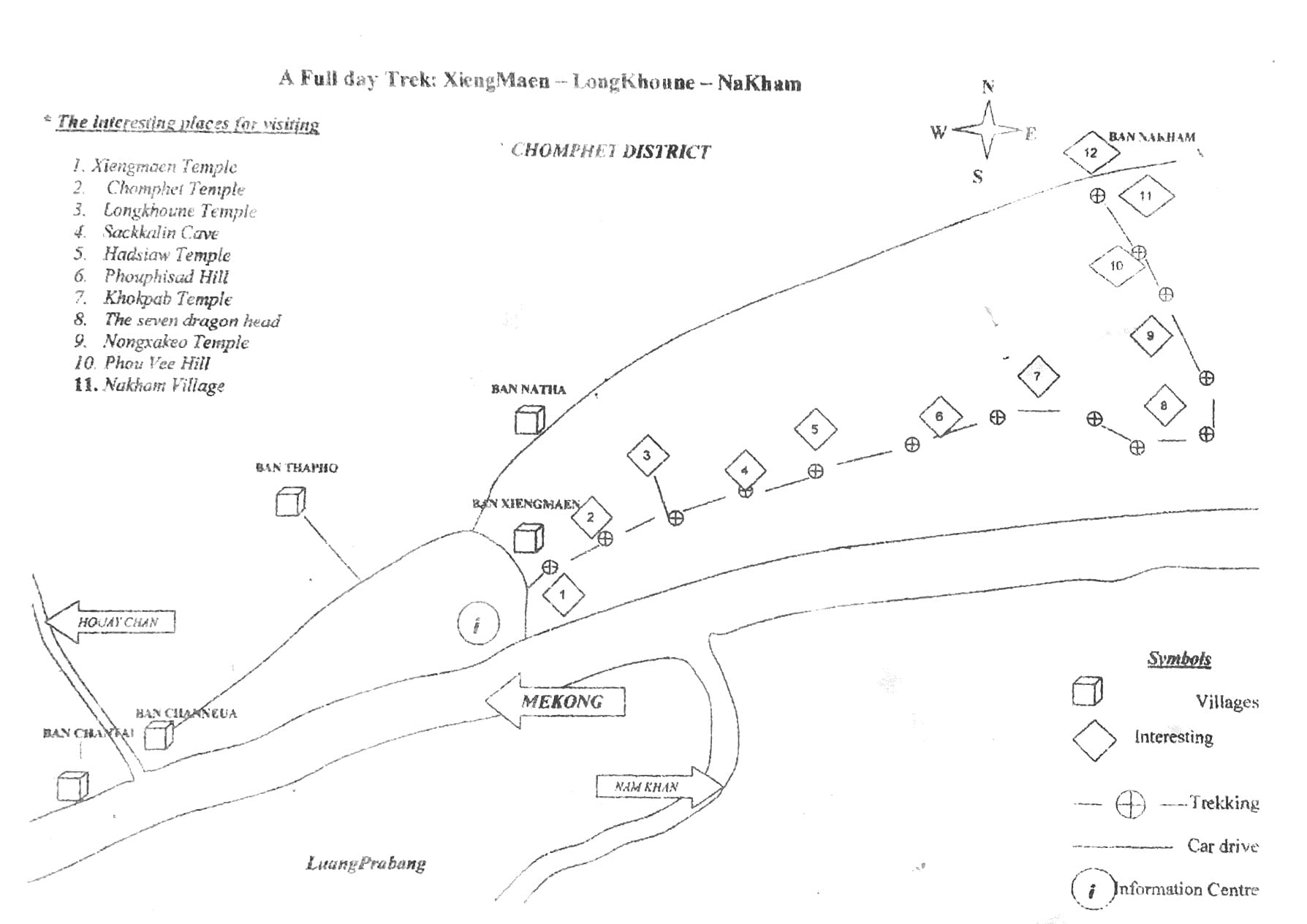 Photo by Author — a map of a circular walk from Ban Xieng Man, Luang Prabang