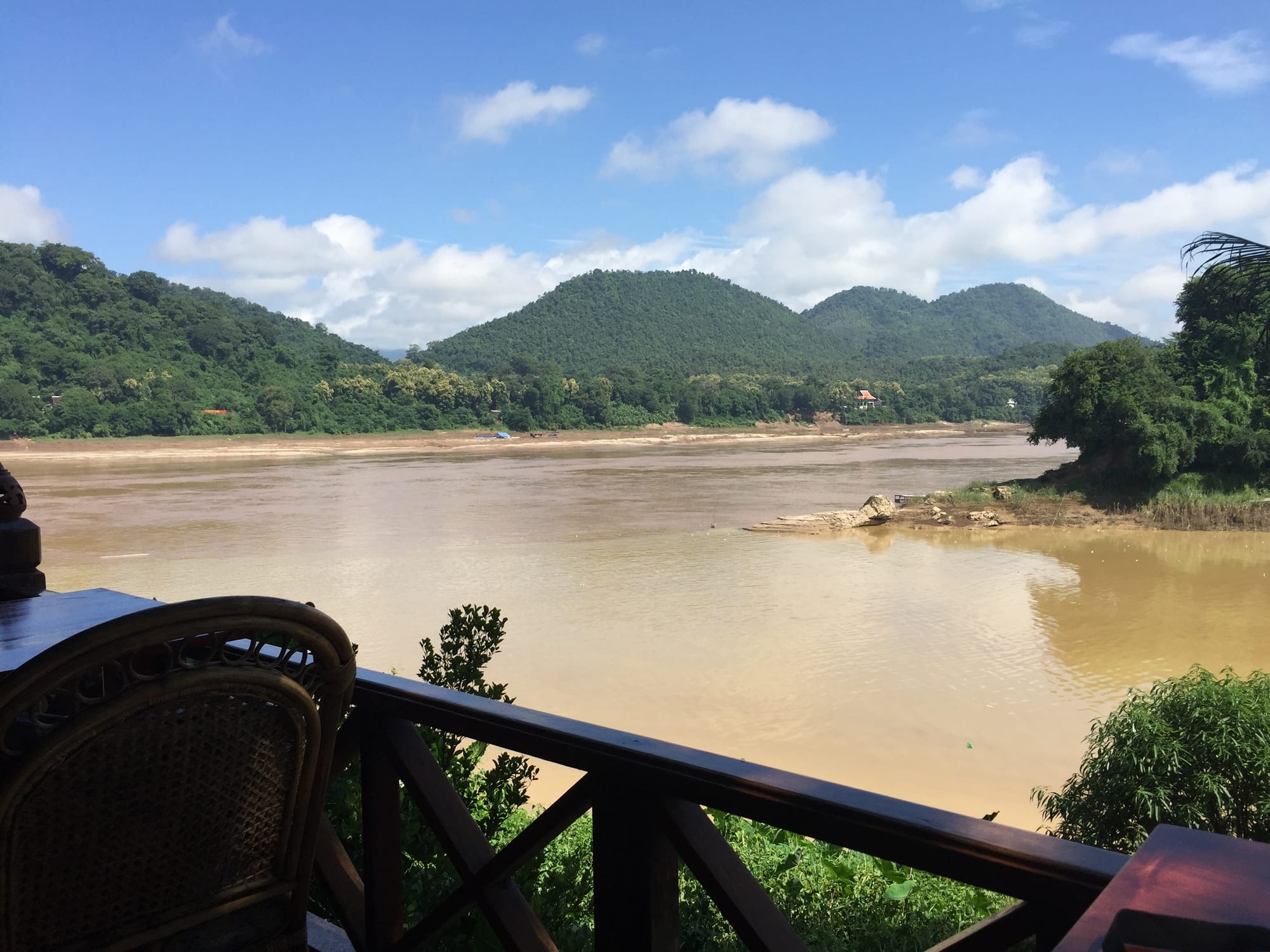 Photo by Author — morning coffee by the Mekong River at Viewpoint Café, Luang Prabang (ຫລວງພະບາງ/ຫຼວງພະບາງ), Laos