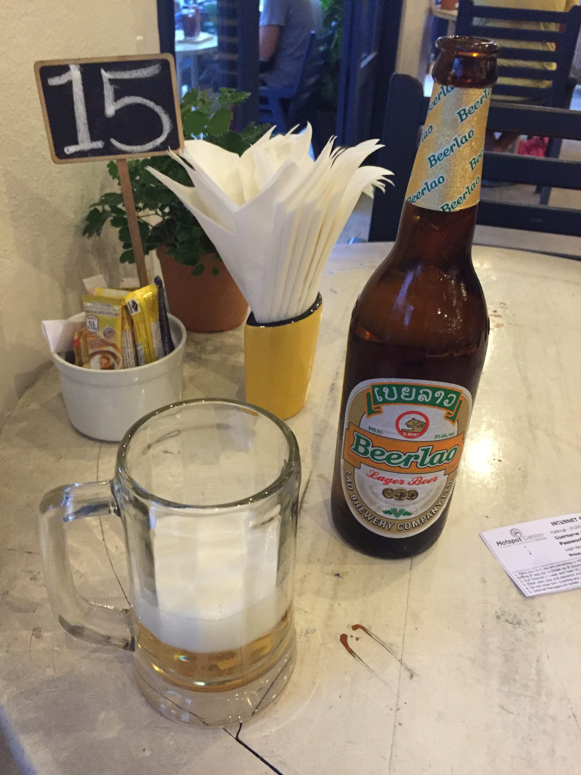 Photo by Author — beer at the Indigo Café, Luang Prabang (ຫລວງພະບາງ/ຫຼວງພະບາງ), Laos