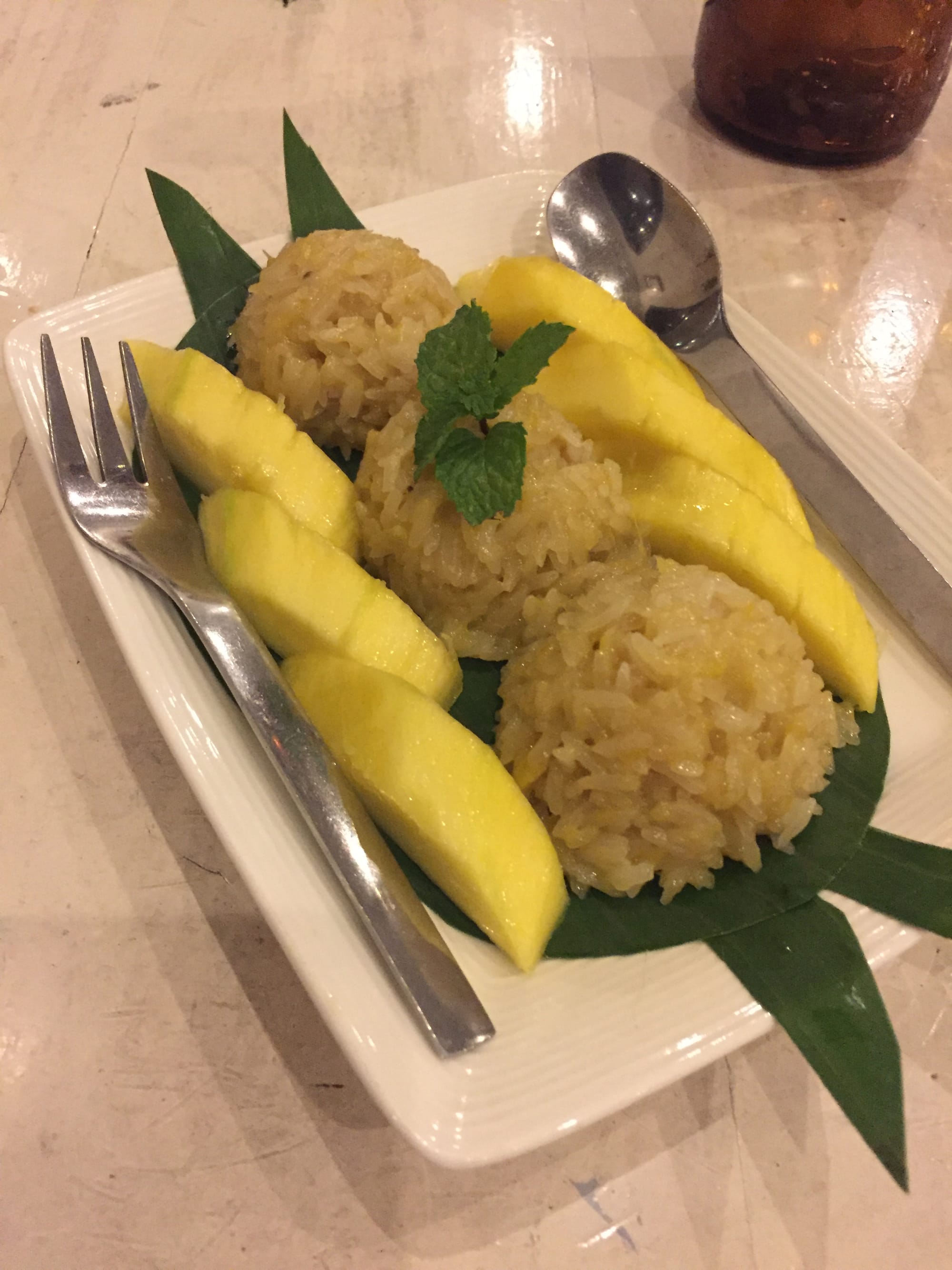 Photo by Author — mango sticky rice at the Indigo Café, Luang Prabang (ຫລວງພະບາງ/ຫຼວງພະບາງ), Laos